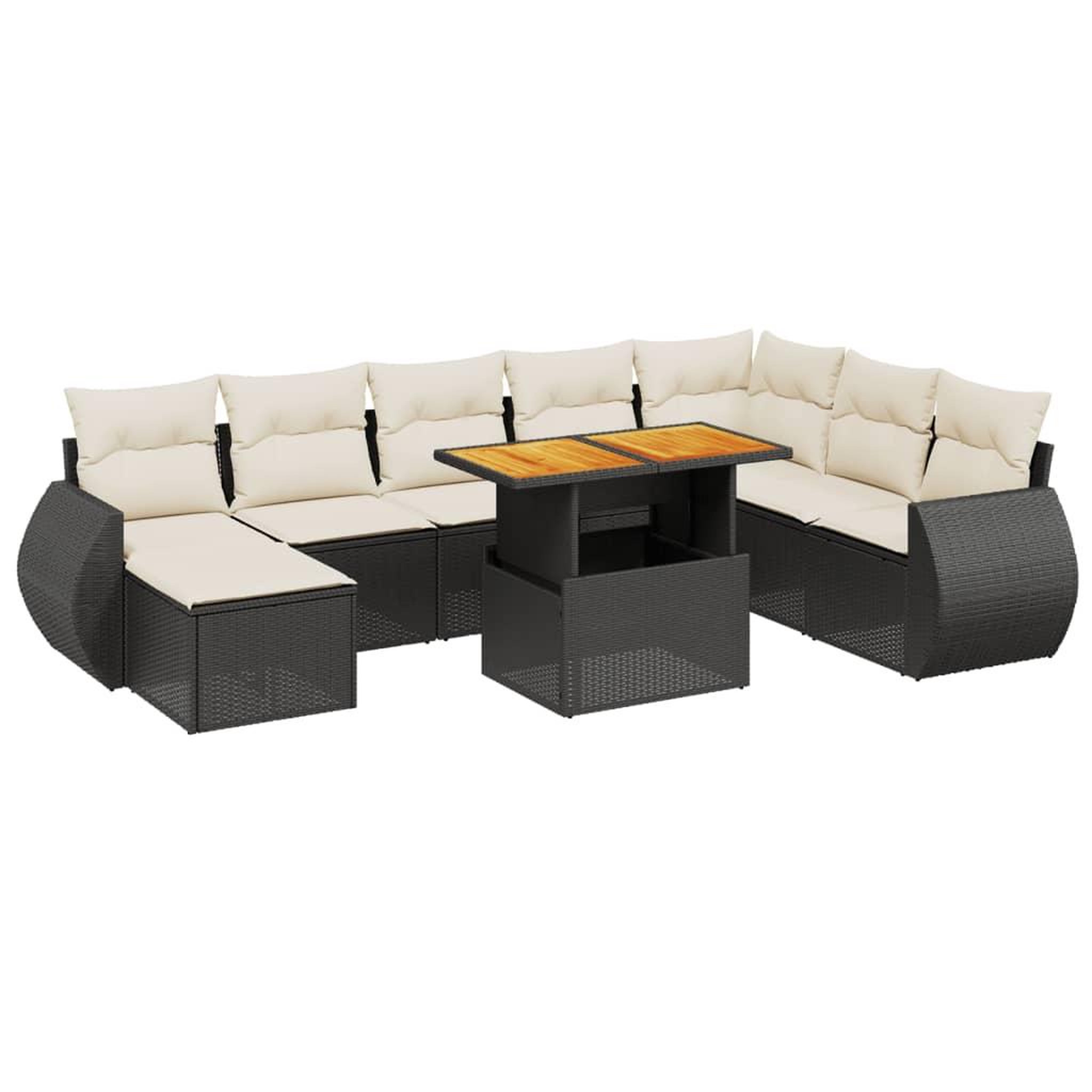 Voir la diapositive 2 : VIDAXL Salon de jardin 9 pcs avec coussins noir resine tressee