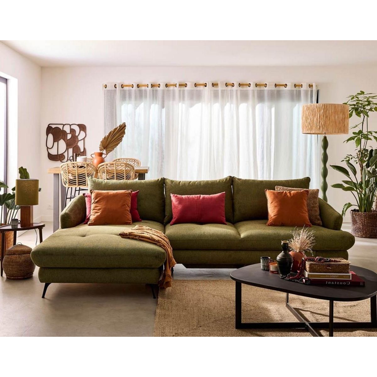 LISA DESIGN Ninon - canapé d'angle gauche 4 places convertible avec coffre en tissu texturé