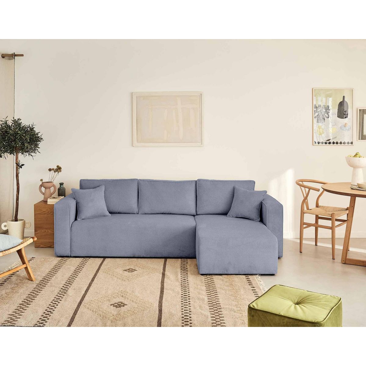 BEST MOBILIER Topaze - canapé d'angle réversible - 4 places - convertible avec coffre - en velours texturé