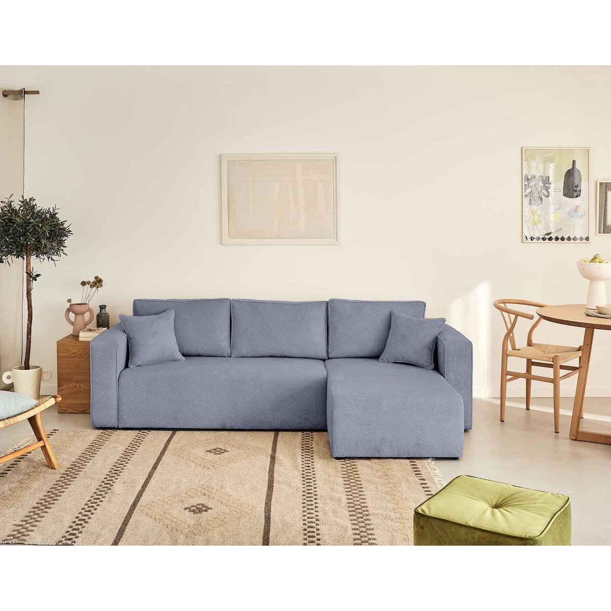 BEST MOBILIER Topaze - canapé d'angle réversible - 4 places - convertible avec coffre - en velours texturé