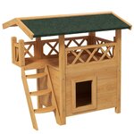 PAWHUT Maison lodge chat chien - niche villa avec terrasse, escalier, toit - 77 x 50 x 73 cm - bois pin pré-huilé