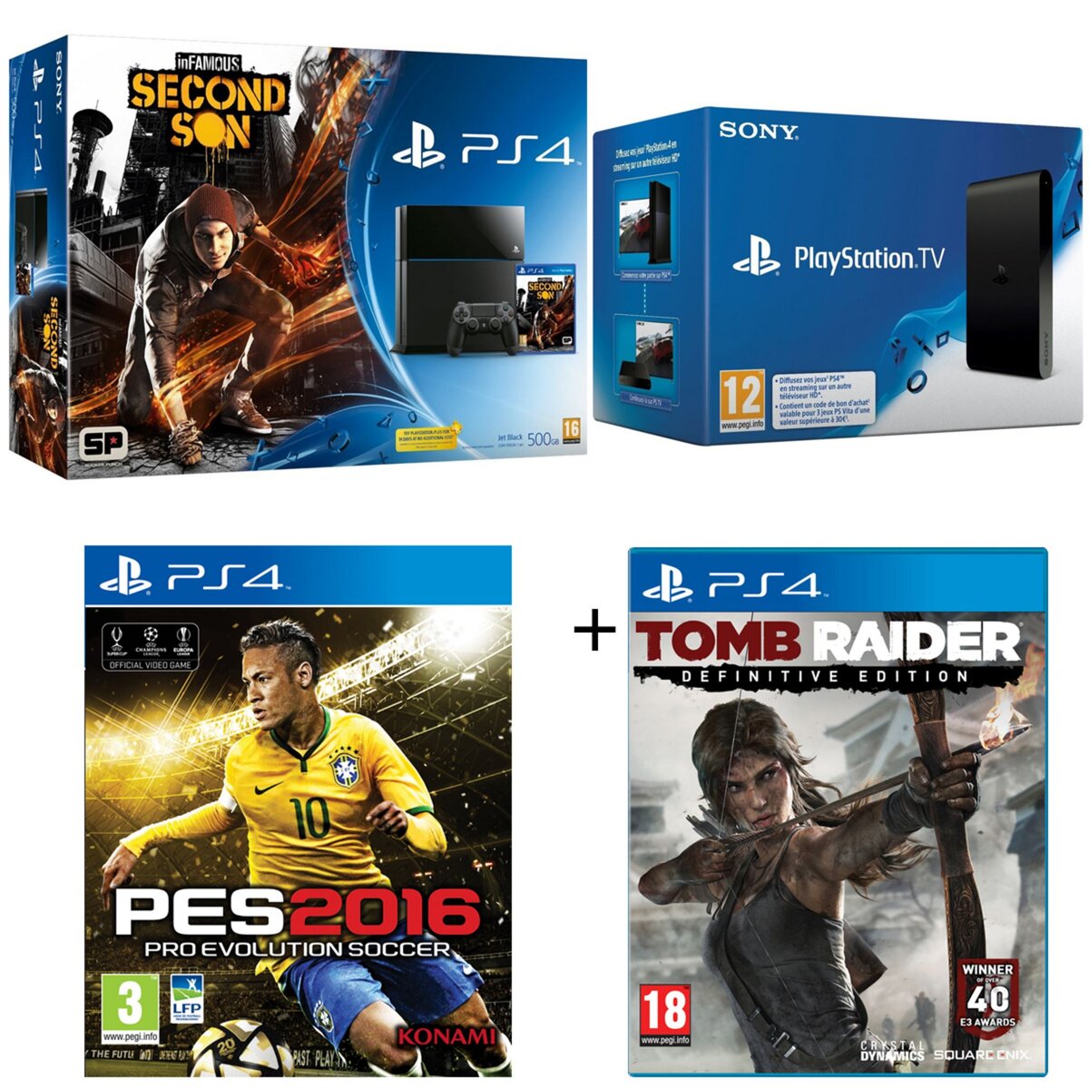 PS4 inFamous 500 Go + Playstation TV  + PES 2016 + Tomb Raider : Definitive Edition