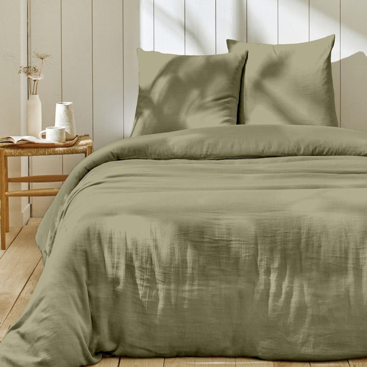 Home collection Parure housse de couette en gaze de coton - rose