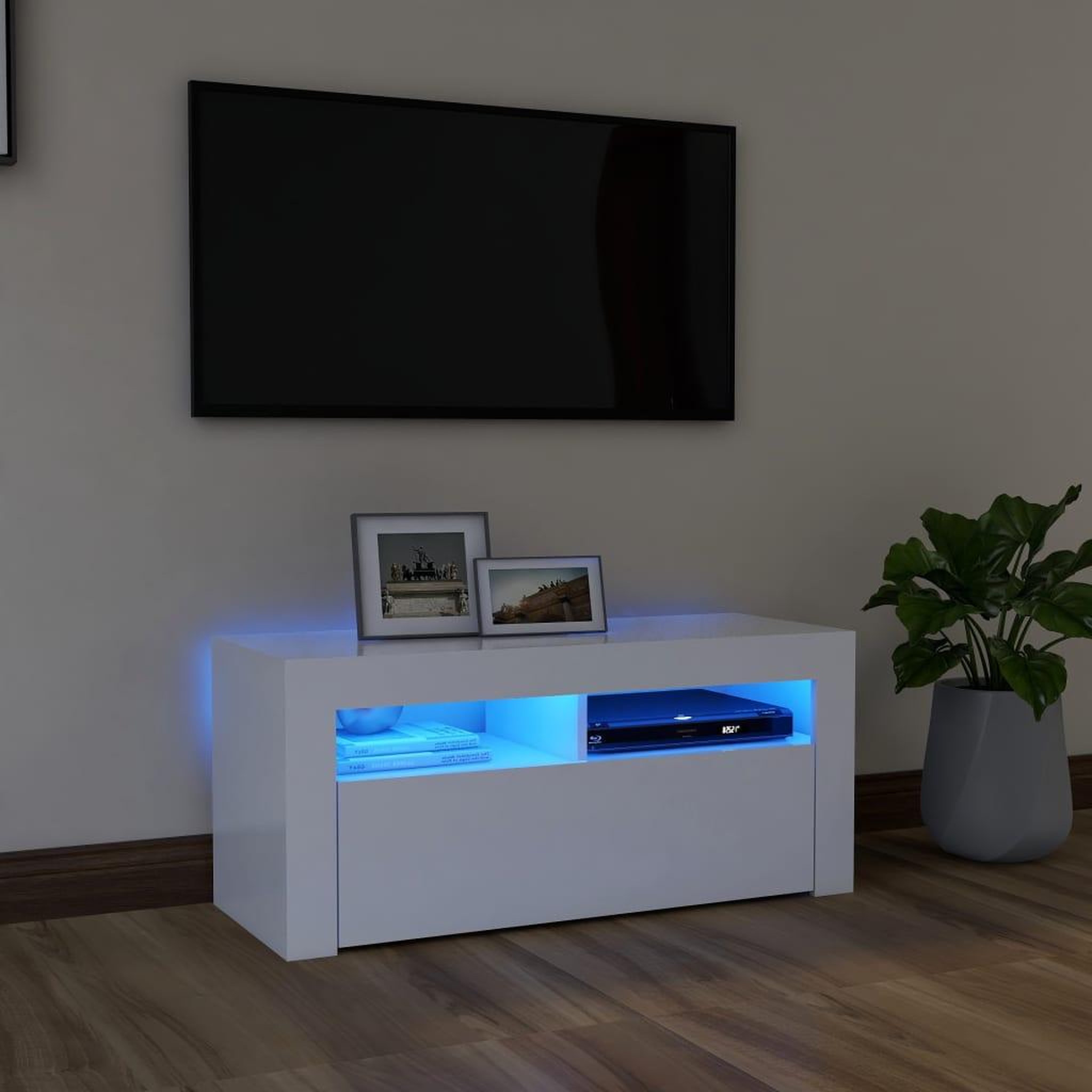 Voir la diapositive 1 : VIDAXL Meuble TV avec lumieres LED blanc 90x35x40 cm