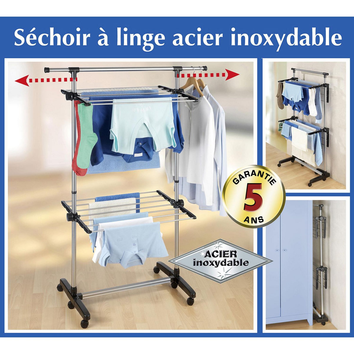 Wenko Séchoir à linge modulable - Acier inoxydable