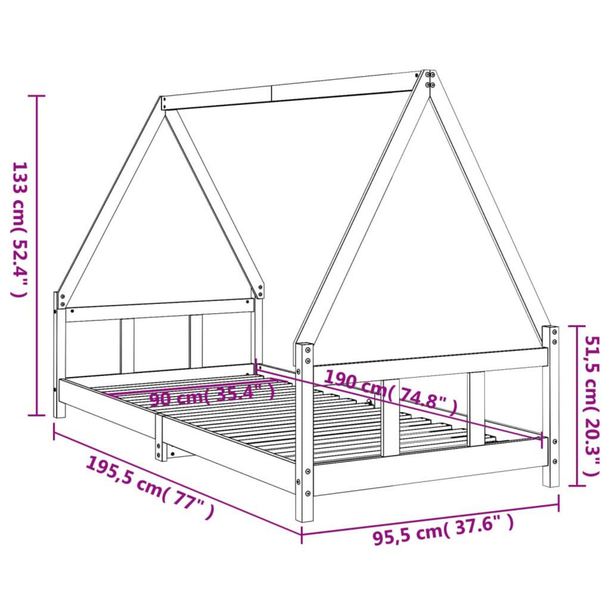 VIDAXL Cadre de lit pour enfants noir 90x190 cm bois de pin massif