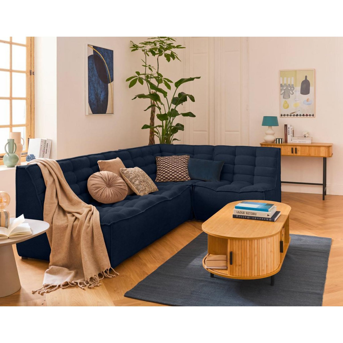 LISA DESIGN Ellie - canapé modulable d'angle réversible 4 places en velours texturé