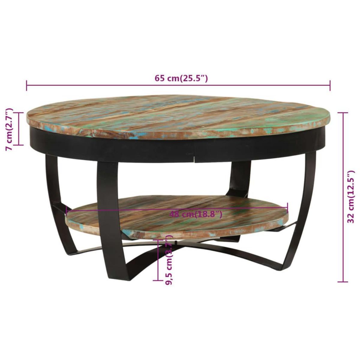VIDAXL Table basse Bois massif de recuperation 65x32 cm