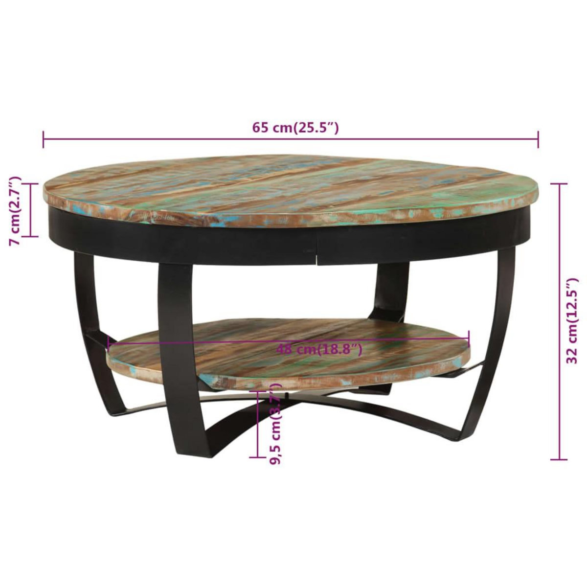 VIDAXL Table basse Bois massif de recuperation 65x32 cm