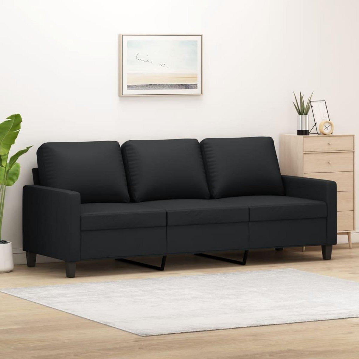 VIDAXL Canape a 3 places Noir 180 cm Similicuir