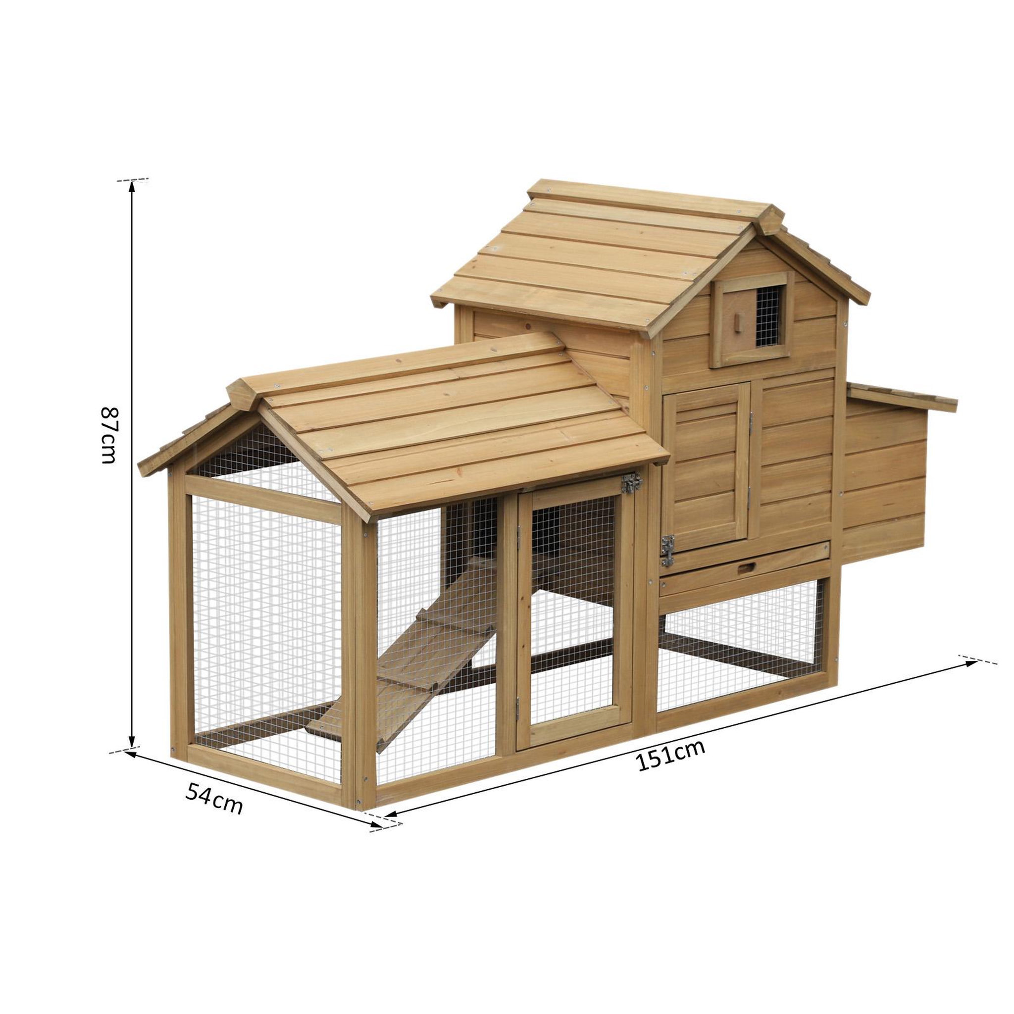 Voir la diapositive 3 : PAWHUT Poulailler cottage cage à poules sur pied dim. 151L x 54l x 87H cm multi-équipement bois pin