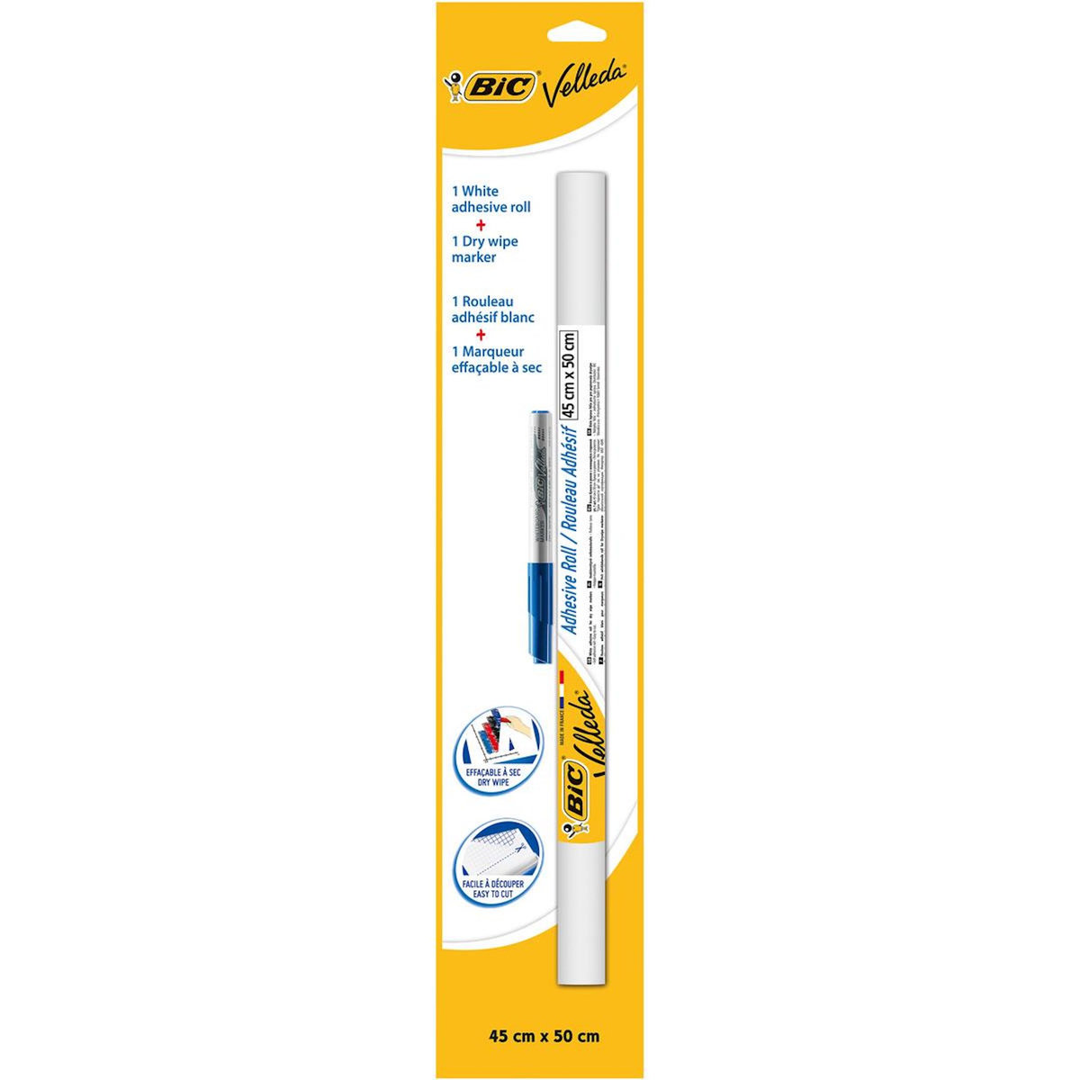 BIC Rouleau adhésif effaçable à sec (45 x 50 cm) + 1 feutre bleu VELLEDA