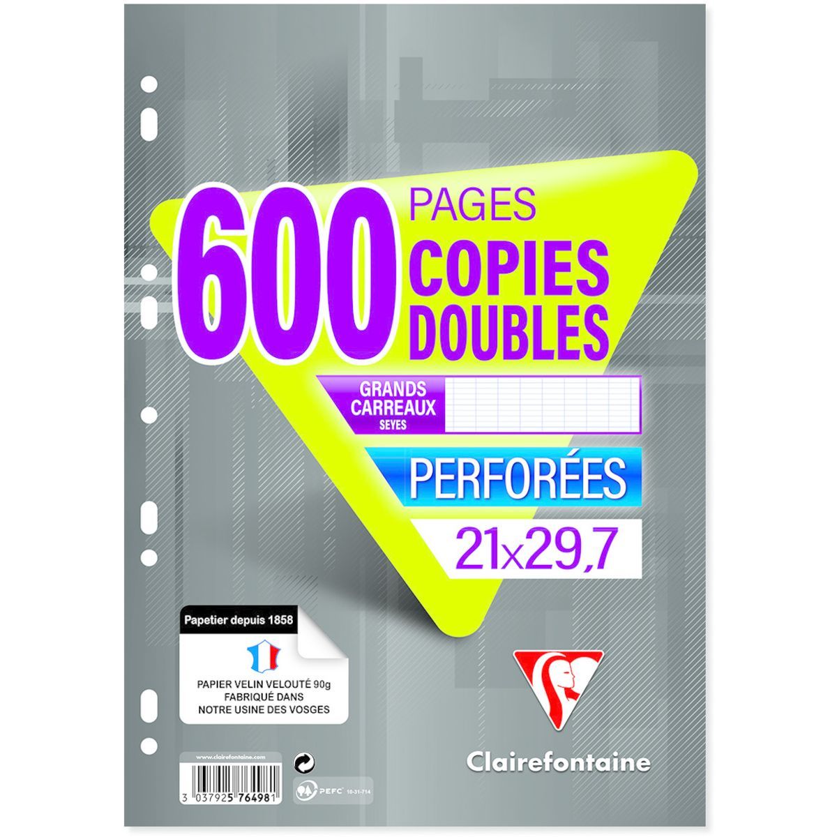 CLAIREFONTAINE Copies doubles 600 pages 21x29.7cm grands carreaux Seyes 90g