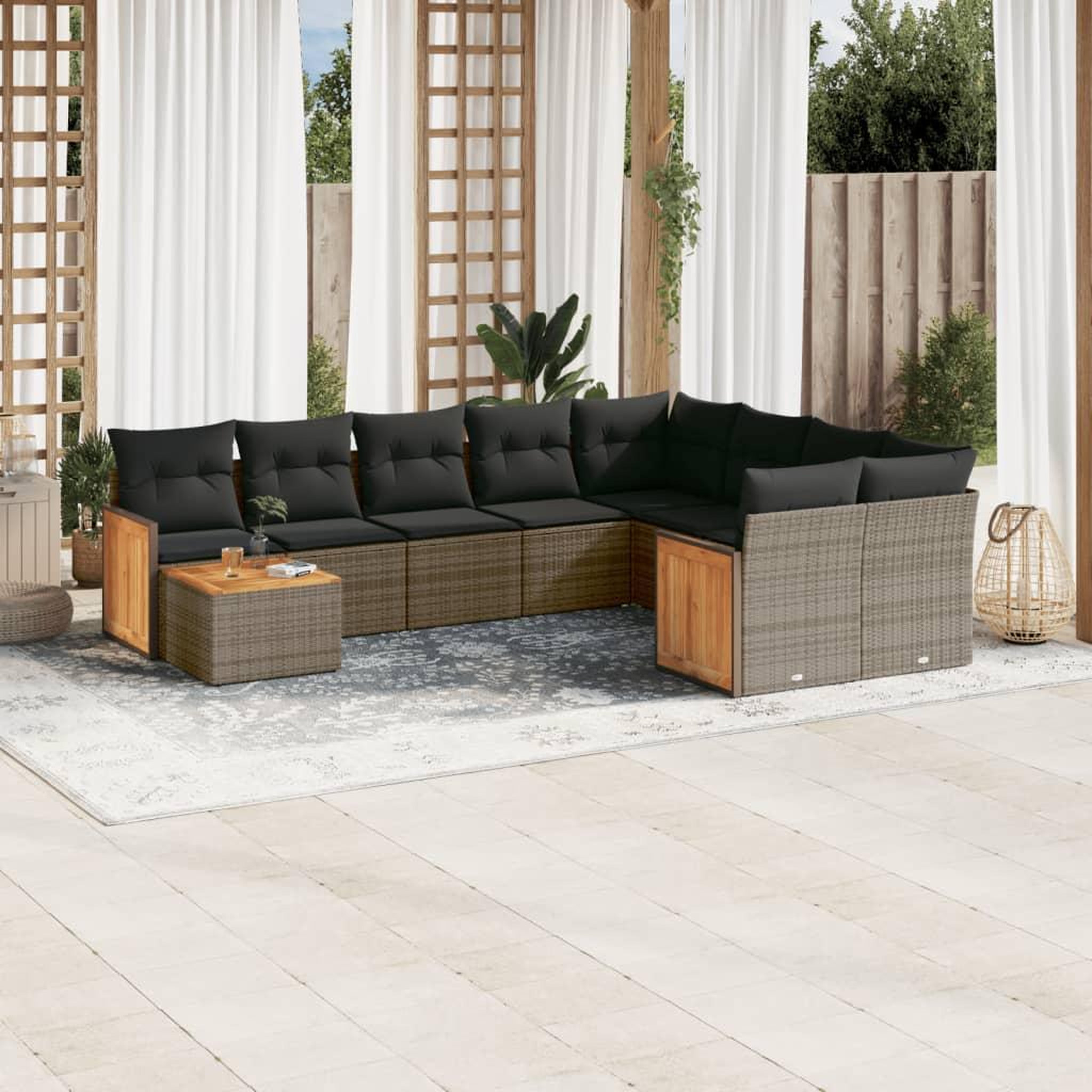VIDAXL Salon de jardin avec coussins 10 pcs gris resine tressee
