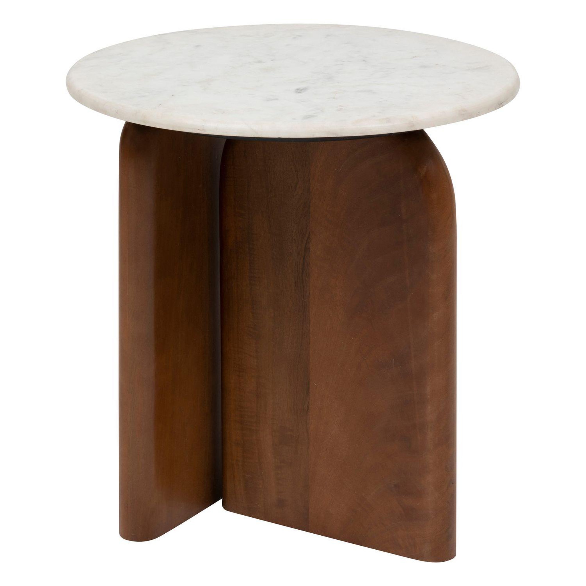 ATMOSPHERA Table à café ronde en marbre et bois massif nanda - blanc