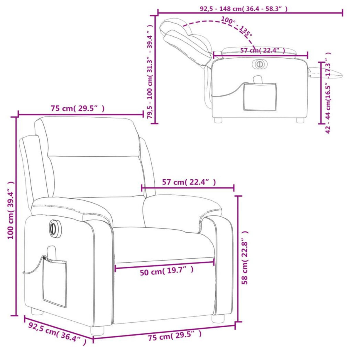 VIDAXL Fauteuil de massage inclinable electrique Rouge bordeaux Tissu