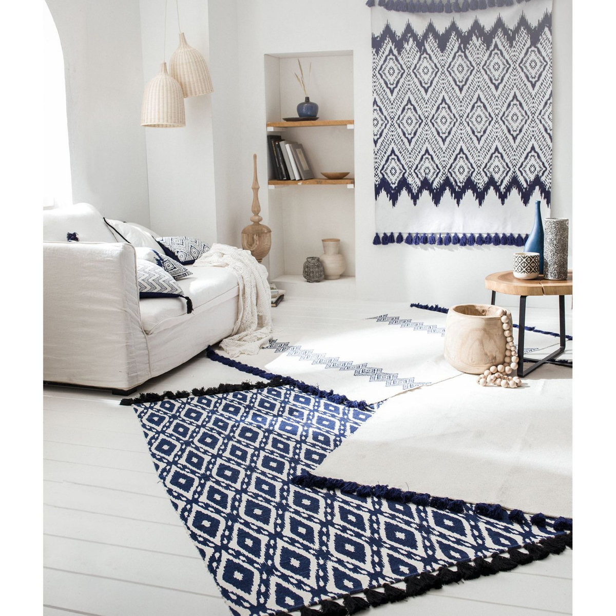 Tapis déco antidérapant imprimé finition pampilles PAROS