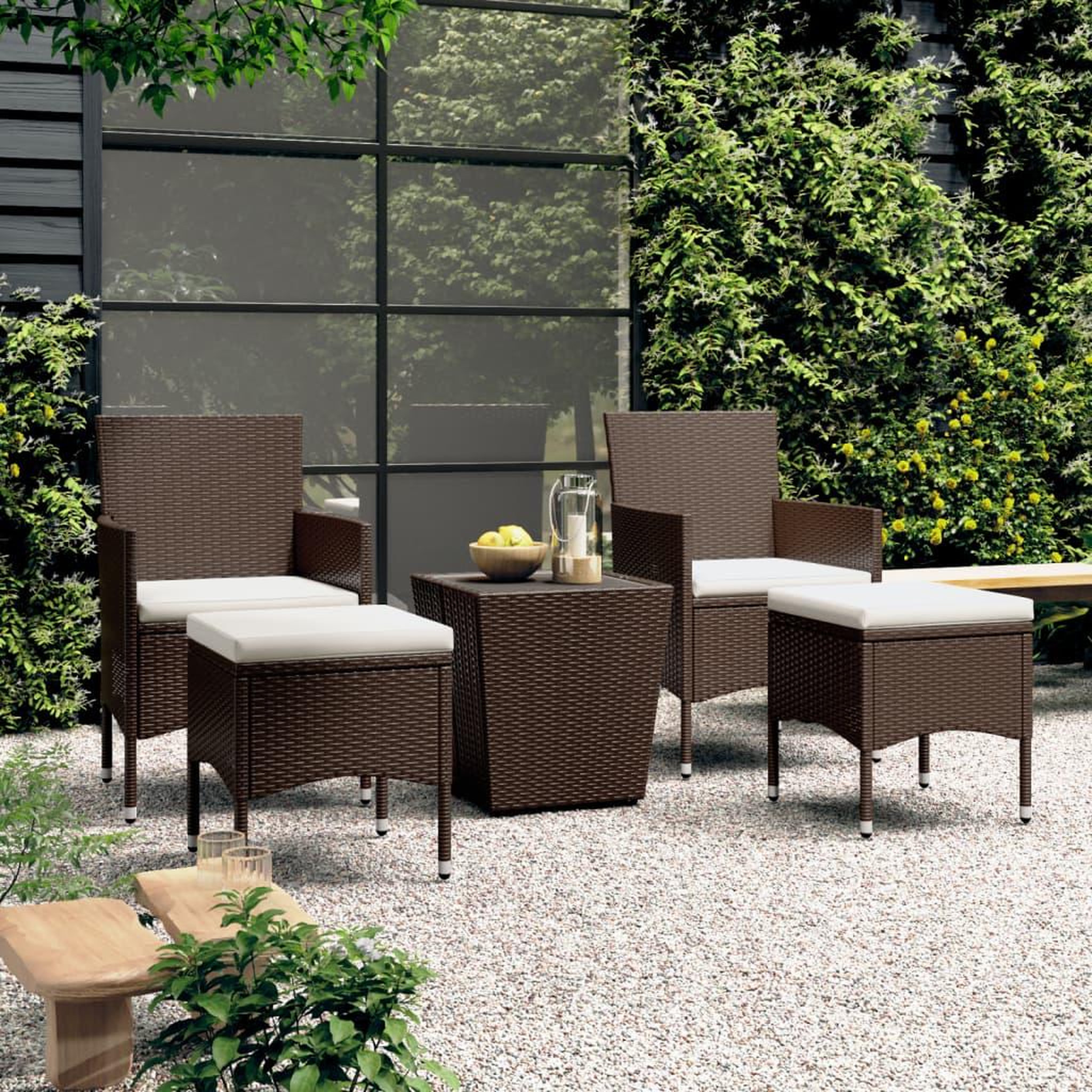 Voir la diapositive 1 : VIDAXL Ensemble de bistro de jardin 5 pcs poly rotin et verre trempe