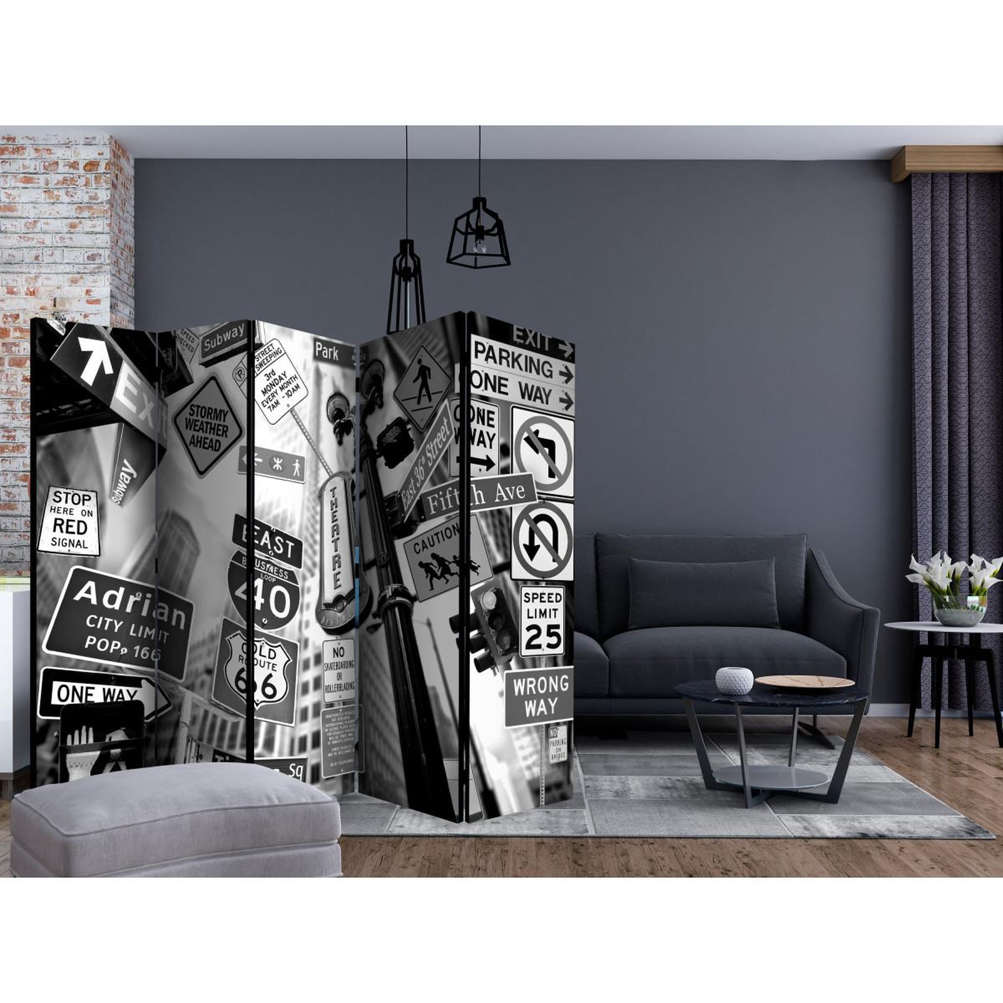 Voir la diapositive 2 : Paris Prix Paravent 5 volets  roads to manhattan  172x225cm