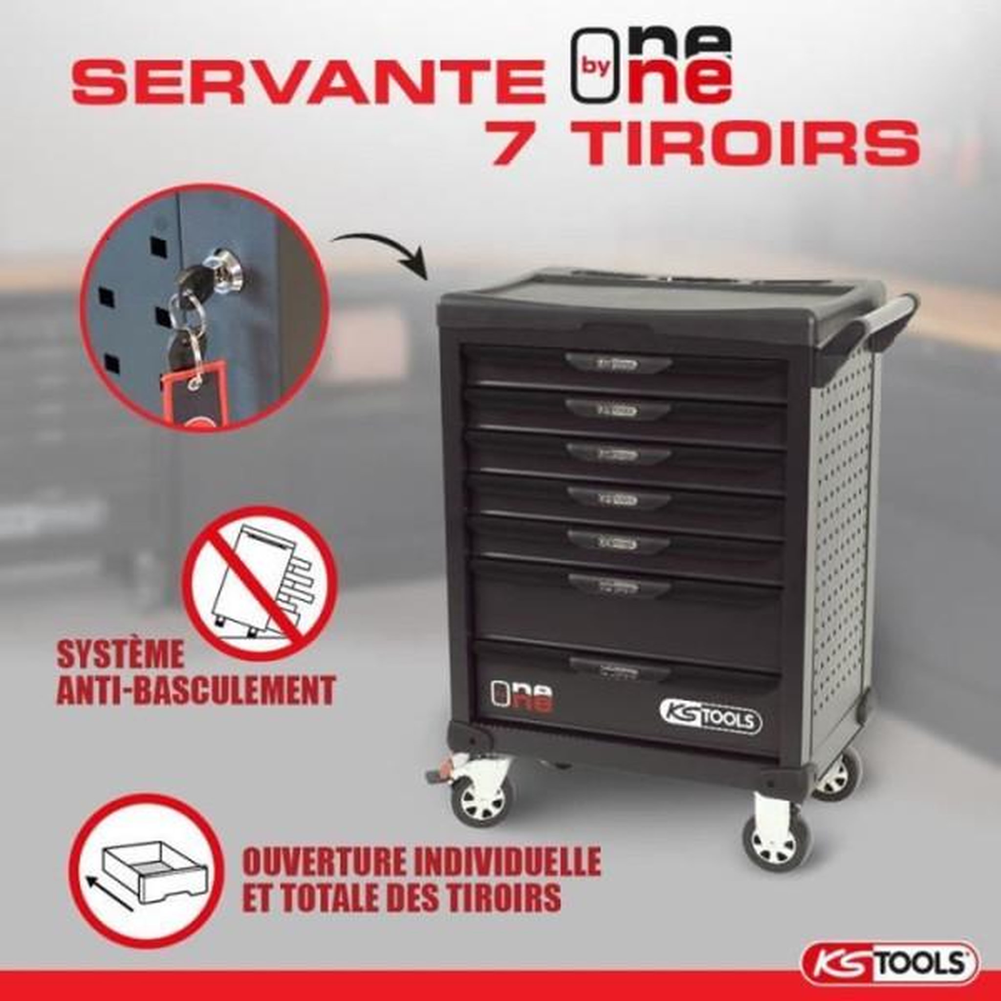 Voir la diapositive 5 : KS TOOLS Servante d'atelier - vide - 7 tiroirs - ks tools - 823.0007 - noir - servante one by one - charge max/tiroir de 45kg