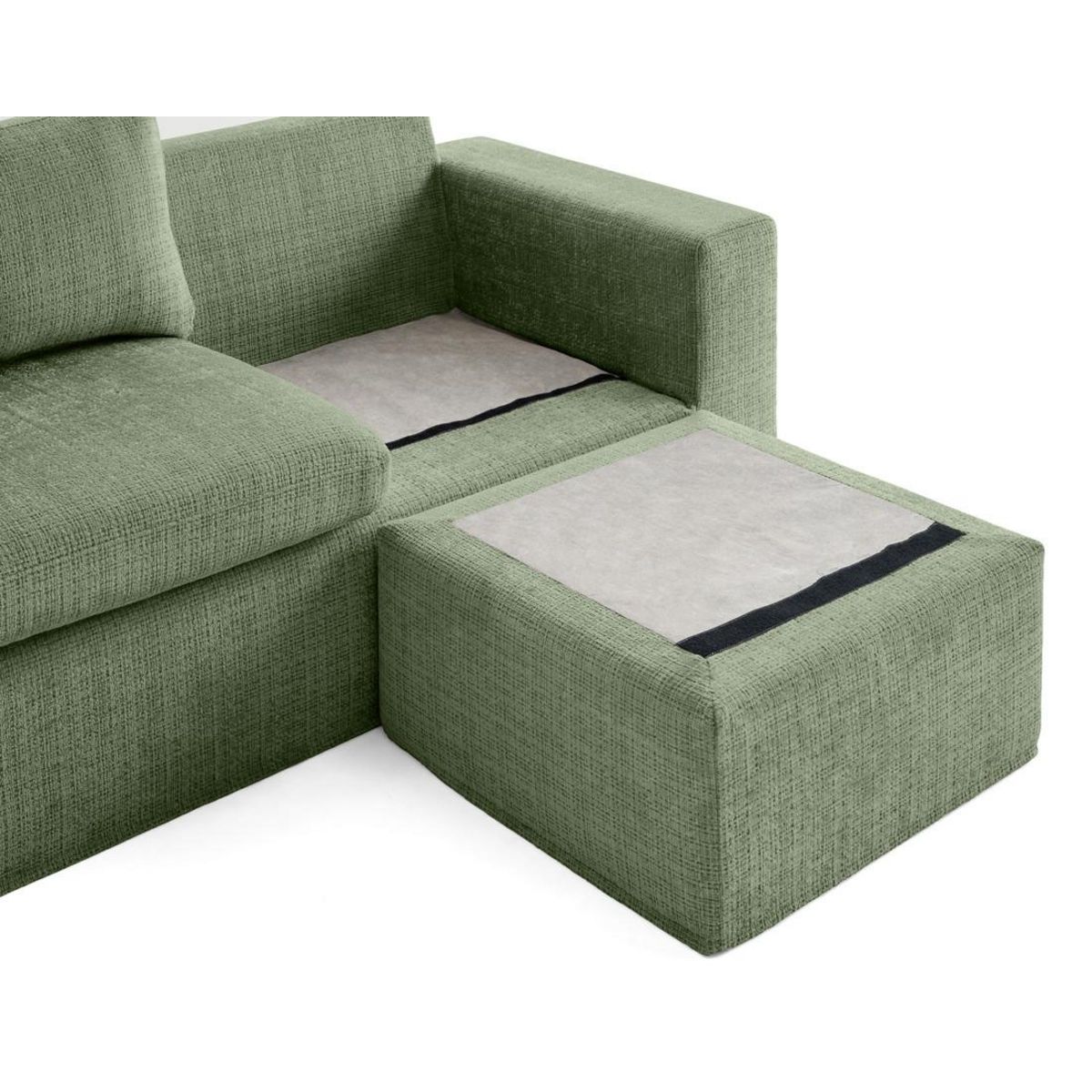 LISA DESIGN Calgary - canapé d'angle déhoussable et modulable 3 places + 1 pouf en velours texturé