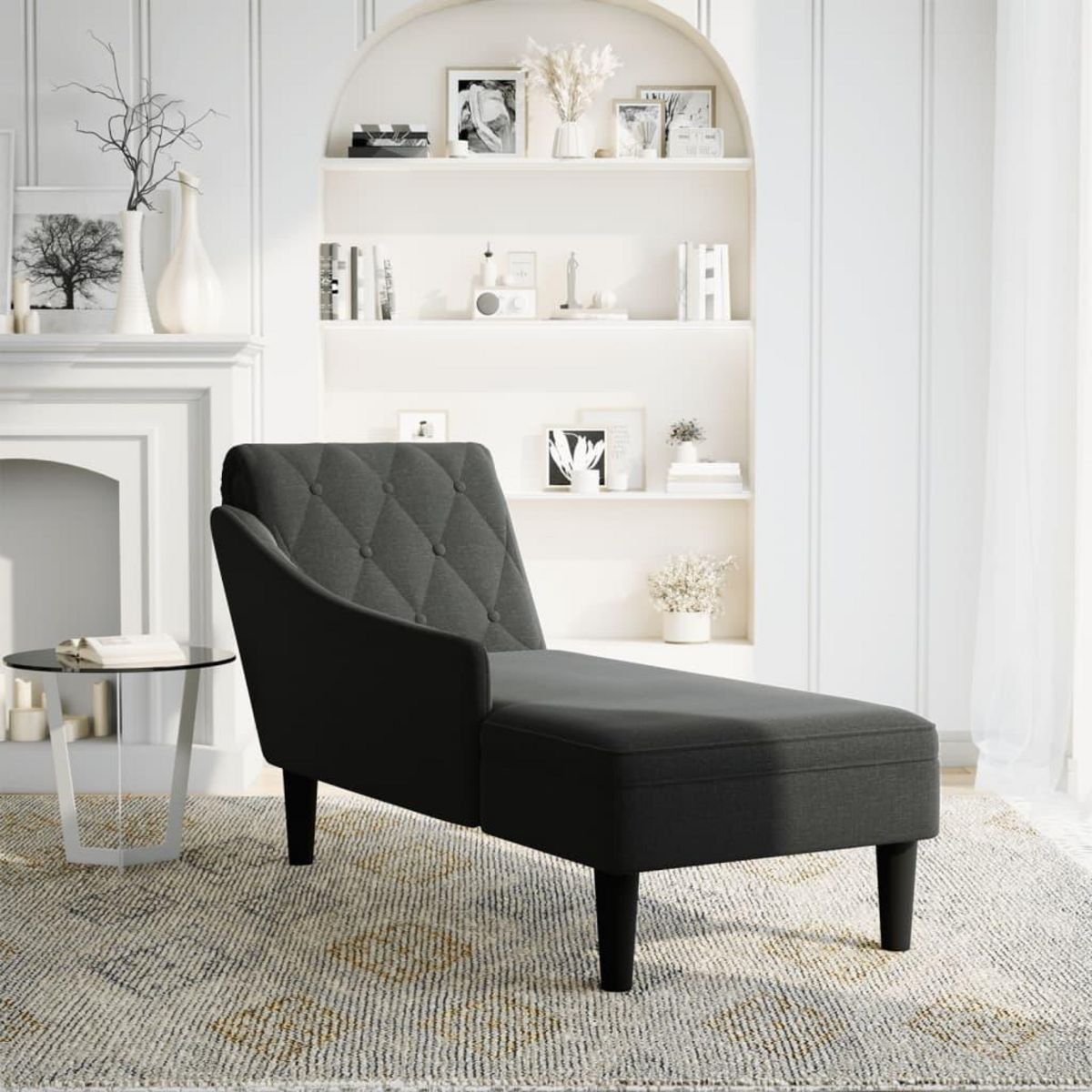 VIDAXL Fauteuil long avec coussin et accoudoir droit noir tissu