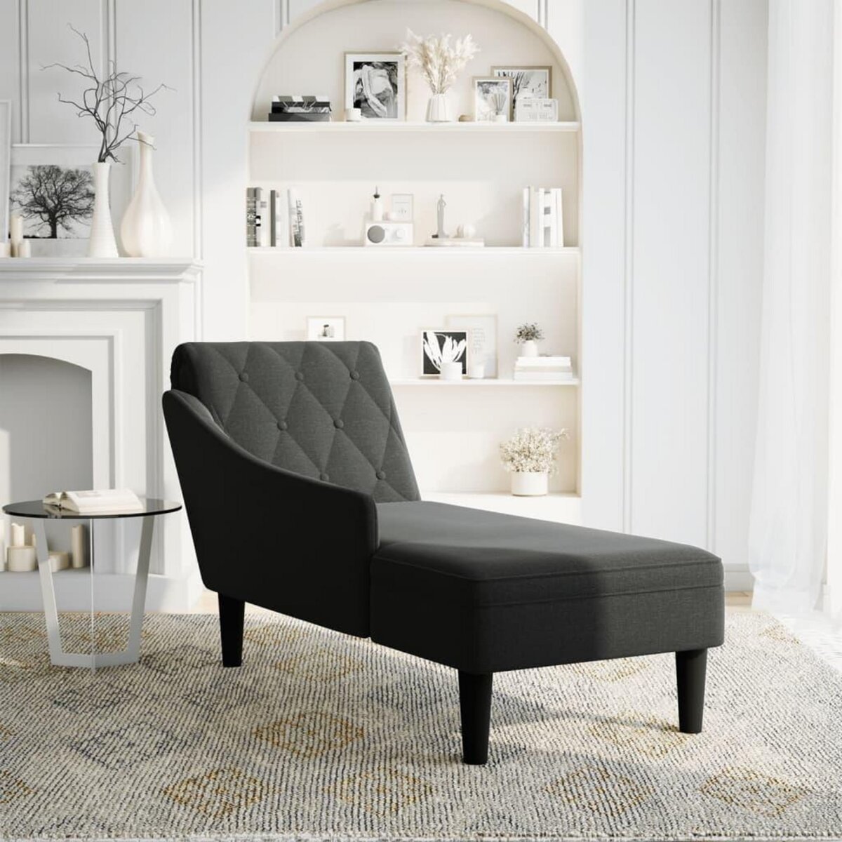 VIDAXL Fauteuil long avec coussin et accoudoir droit noir tissu