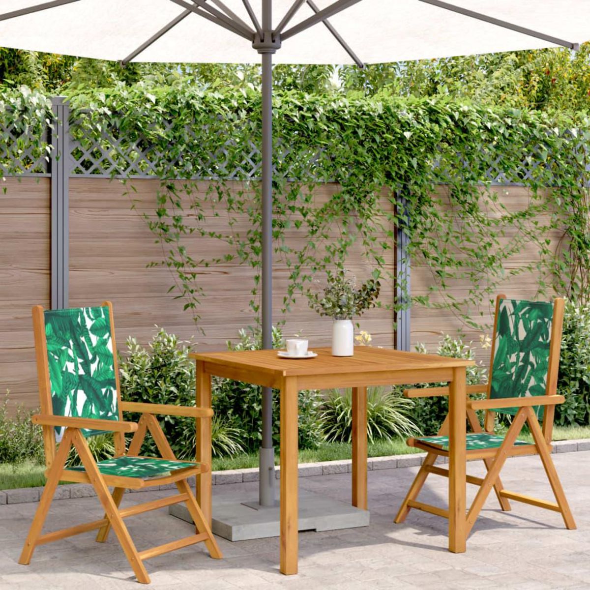 VIDAXL Chaises de jardin lot de 2 motif de feuilles acacia et tissu