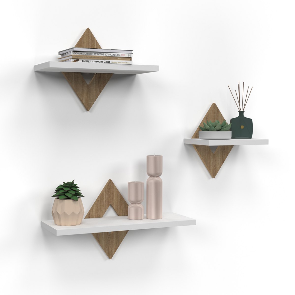 ID MARKET Lot de 3 étagères murales IRIS façon hêtre et blanc