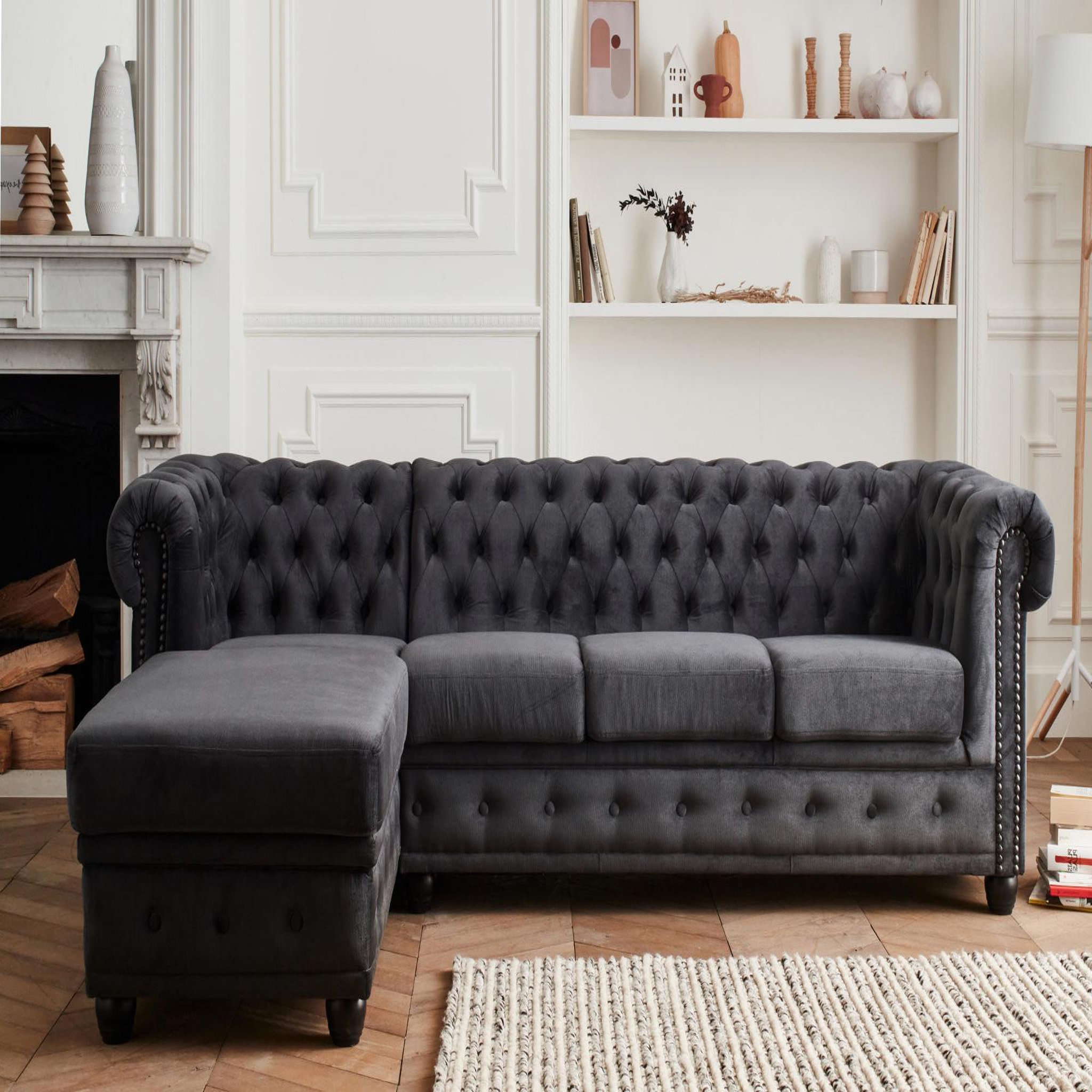 Voir la diapositive 2 : LISA DESIGN William - canapé chesterfield d'angle gauche - 4 places - en velours