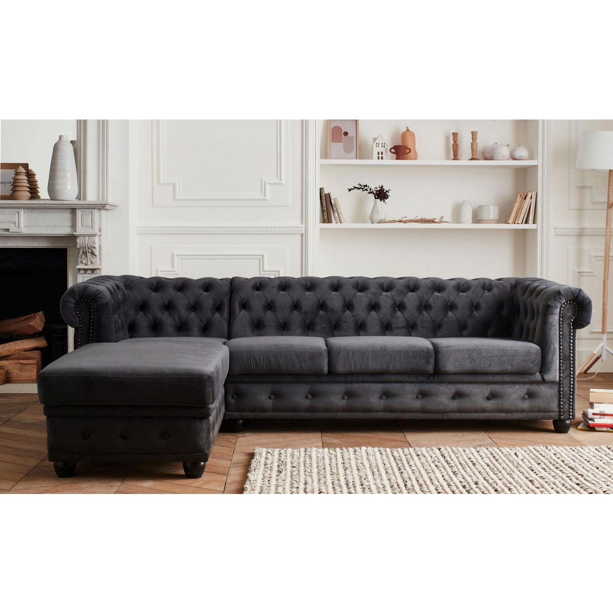 LISA DESIGN William - canapé chesterfield d'angle gauche - 4 places - en velours