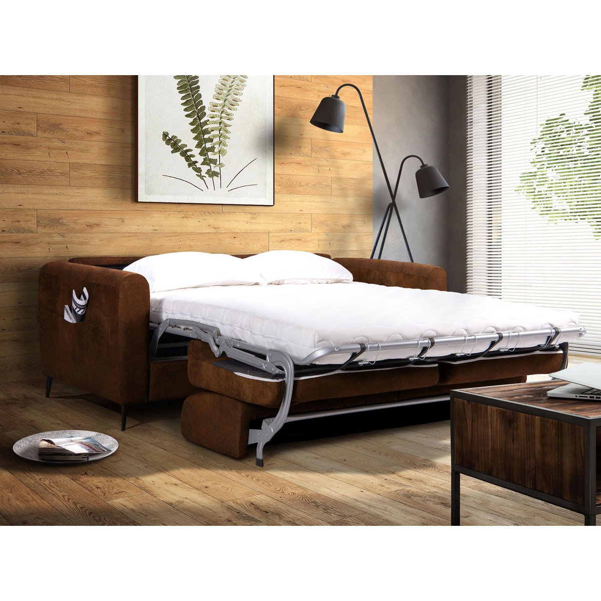 LISA DESIGN Allan - canapé 3 places convertible express couchage quotidien 140 cm matelas 12 cm en microfibre