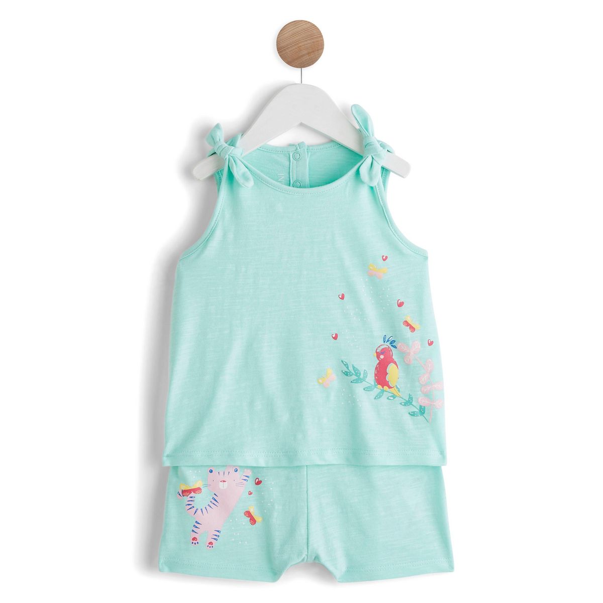IN EXTENSO Ensemble short + t-shirt manches courtes oiseaux bébé fille