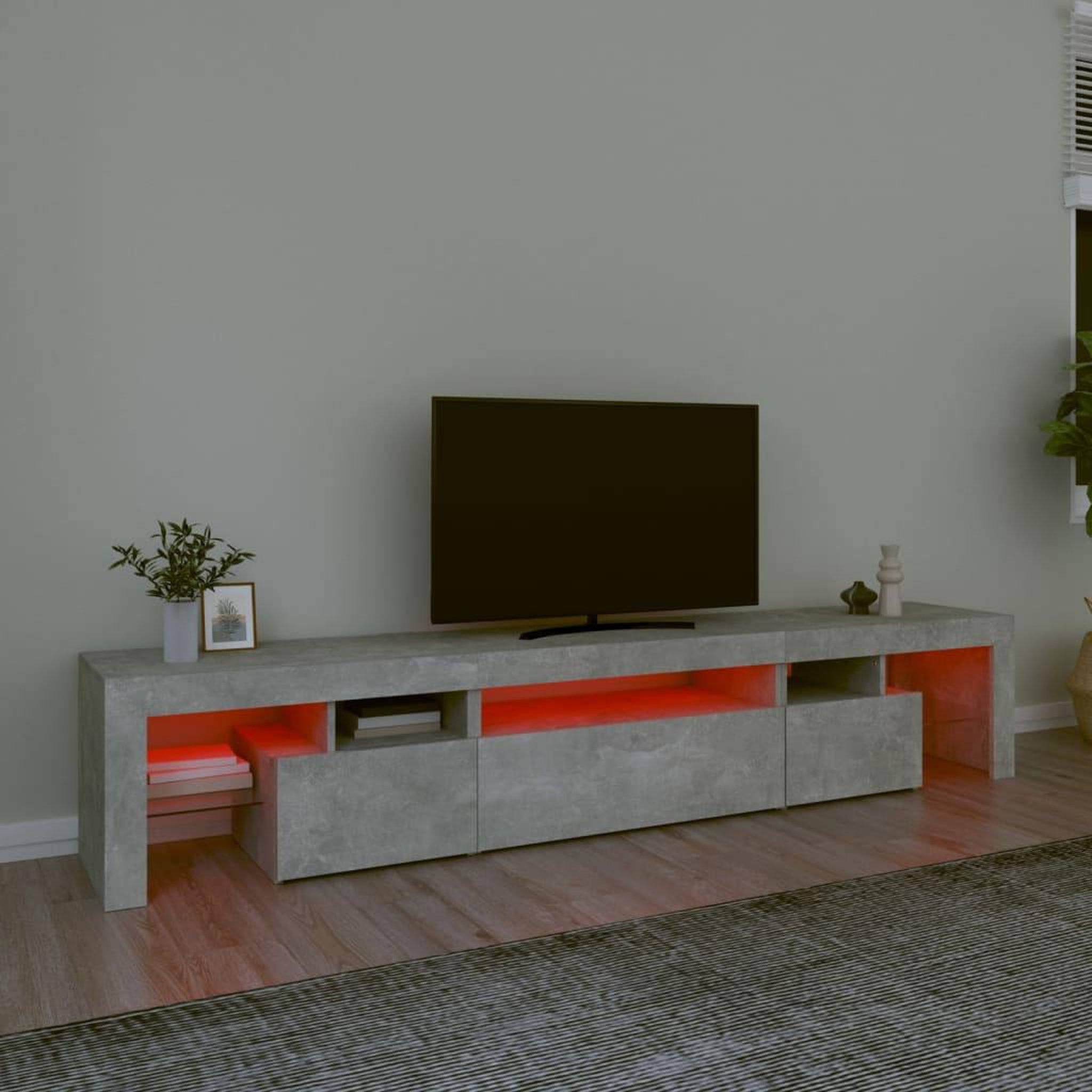 Voir la diapositive 5 : VIDAXL Meuble TV avec lumieres LED Gris beton 215x36,5x40 cm