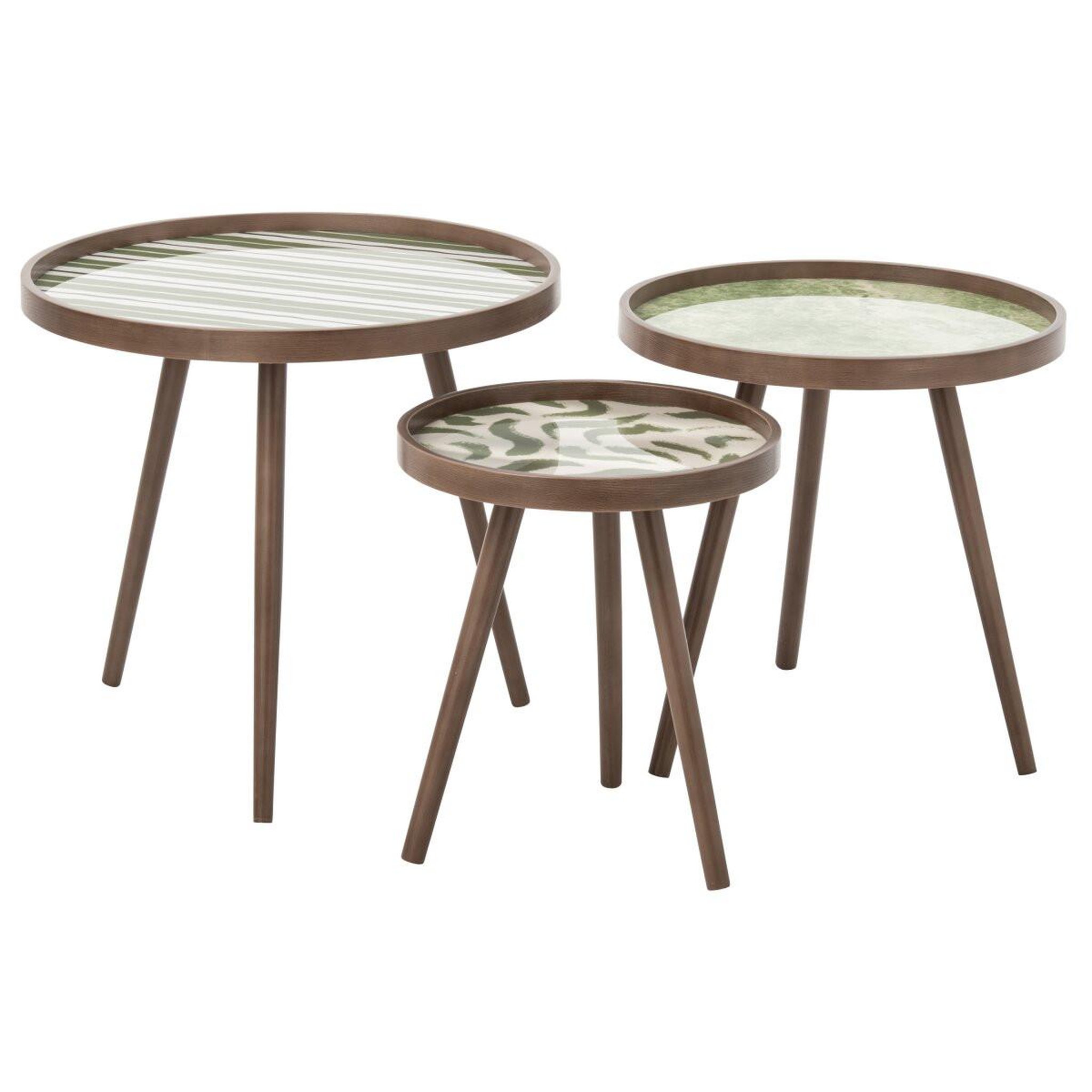 J-LINE Lot de 3 Tables Basses Gigognes  Yann  60cm Vert Olive
