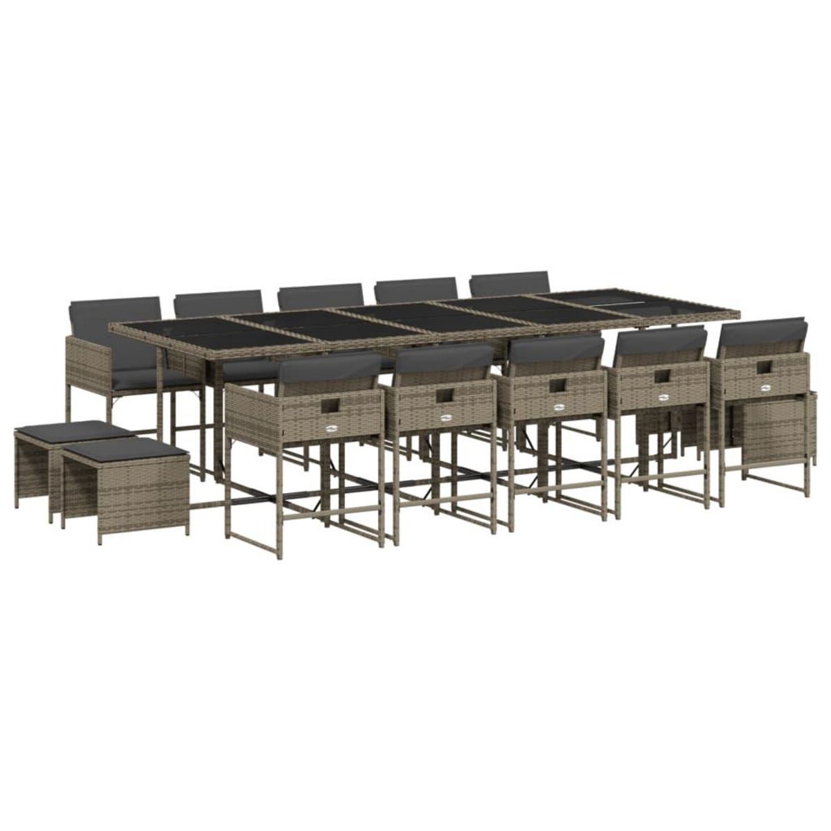 VIDAXL Ensemble a manger de jardin 15 pcs coussins gris resine tressee