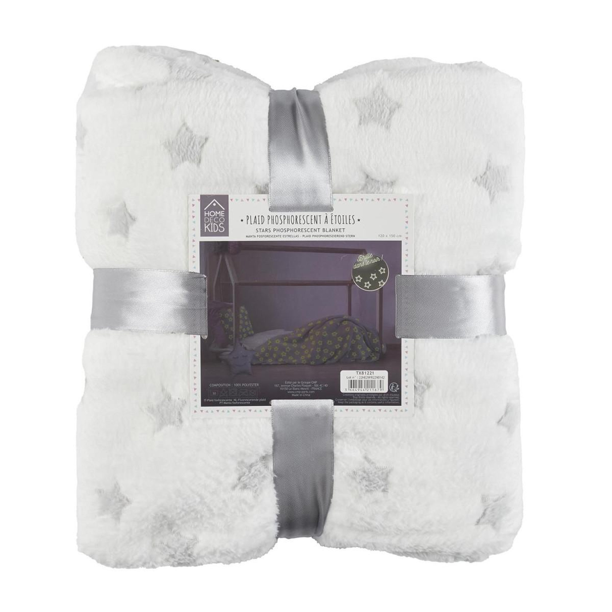 Voir la diapositive 6 : HOME DECO KIDS Plaid phosphorescent enfant  étoiles  120x150cm blanc