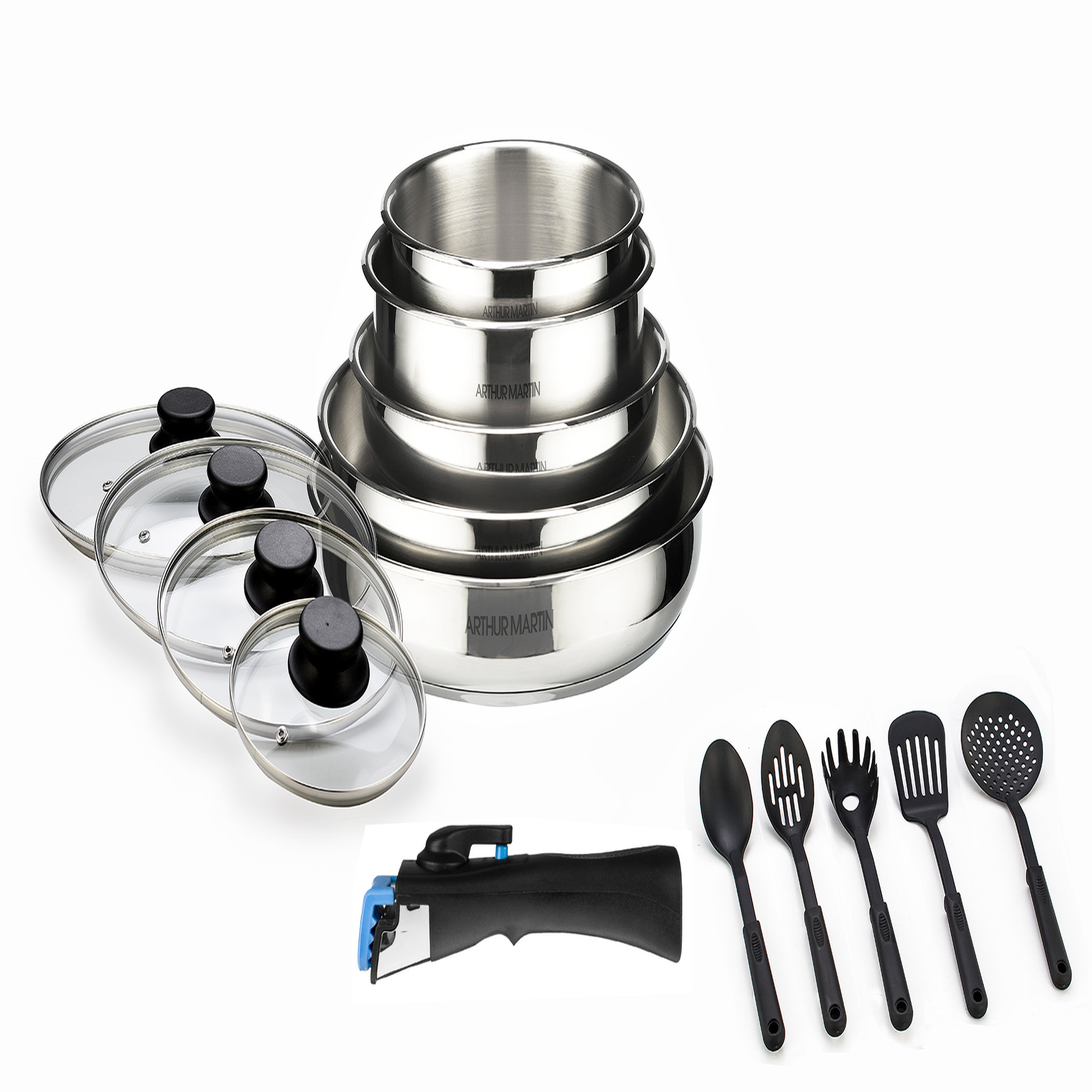 Arthur Martin Batterie de cuisine 15 pièces Induction inox amovible