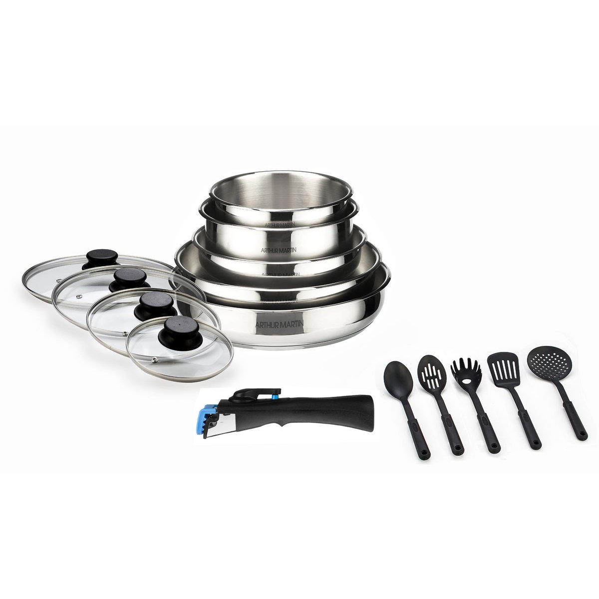 Arthur Martin Batterie de cuisine 15 pièces Induction inox amovible