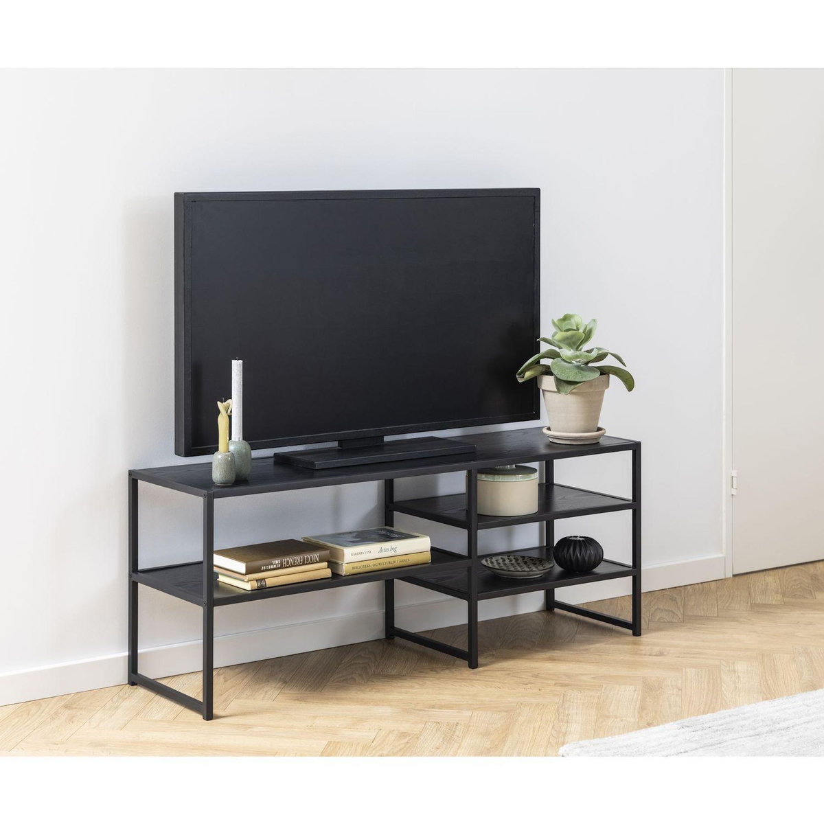 TOILINUX Meuble TV Sireine en MDF et métal avec 3 étagères de rangement