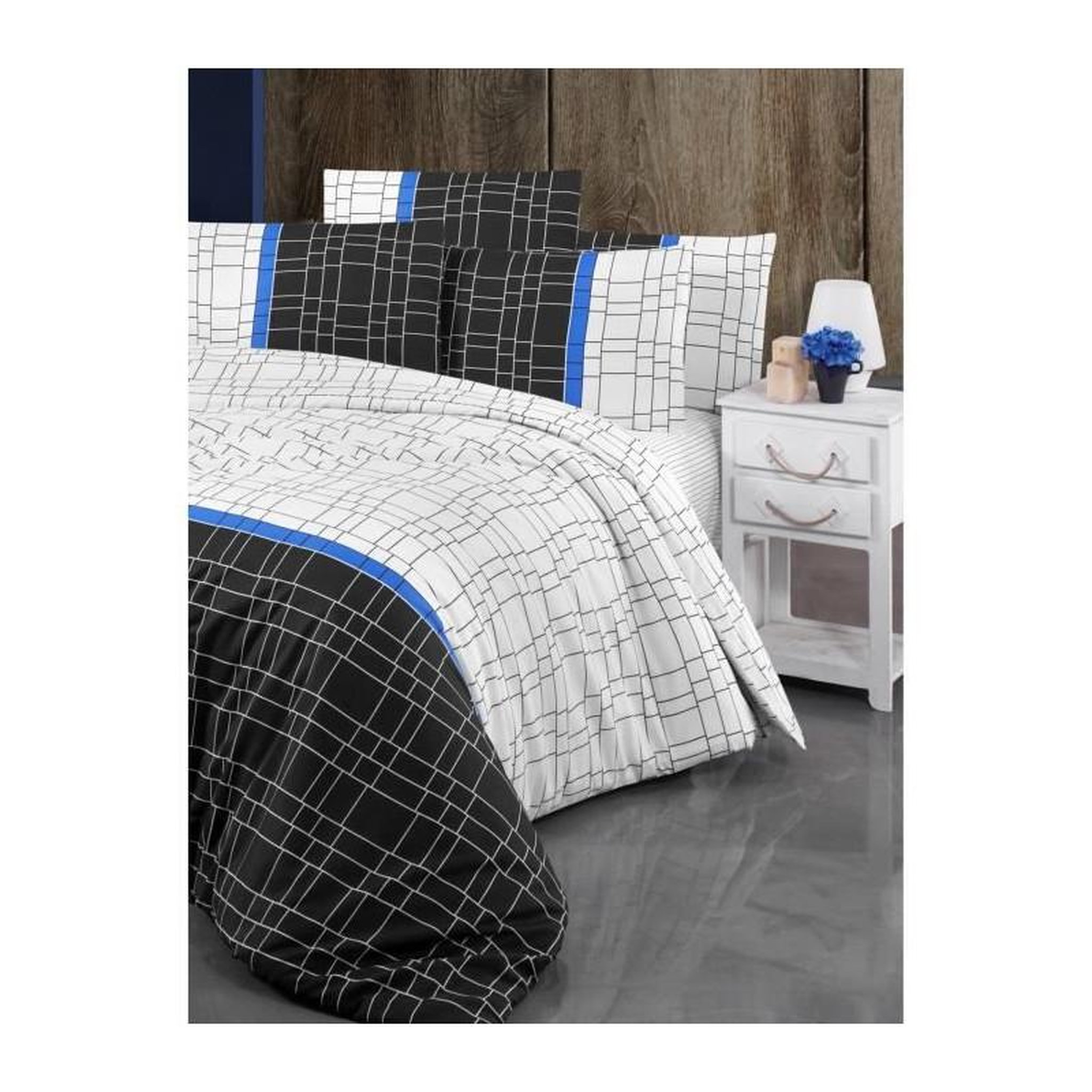 Voir la diapositive 3 : GENERIQUE Parure de lit - 1 housse de couette 220 x 240 cm + 2 taies d'oreiller 60 x 60 cm - 65% coton, 35% polyester - Blanc