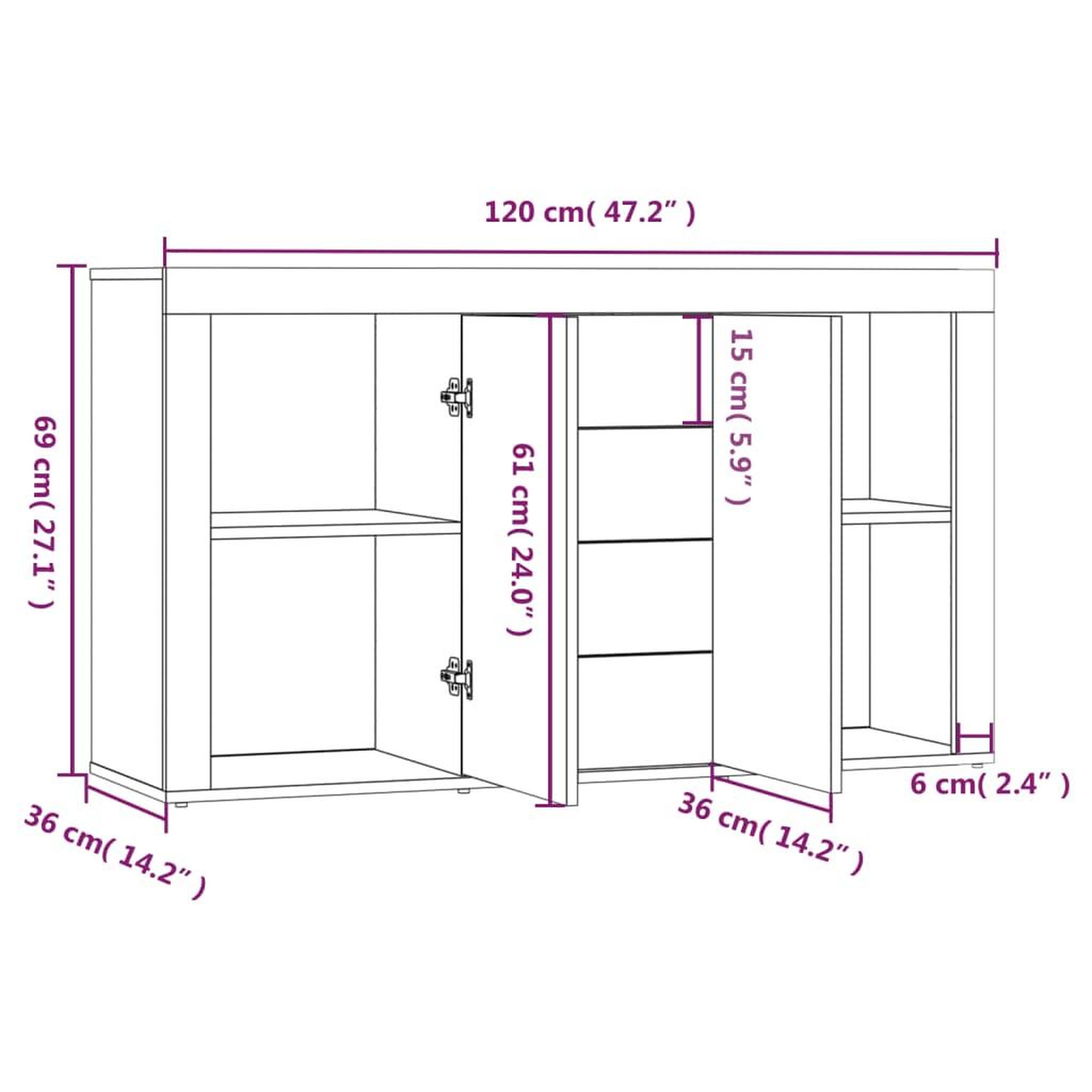 Voir la diapositive 6 : VIDAXL Buffet Sonoma gris 120x36x69 cm Bois d'ingenierie
