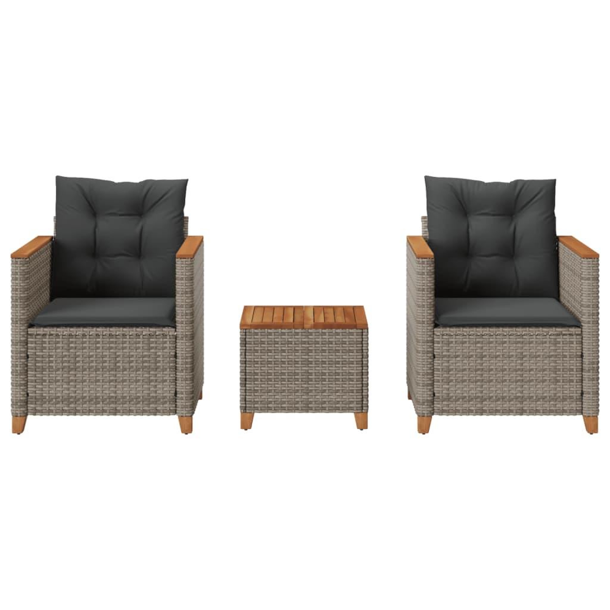 Voir la diapositive 3 : VIDAXL Ensemble de bistro 3 pcs et coussins gris resine tressee acacia