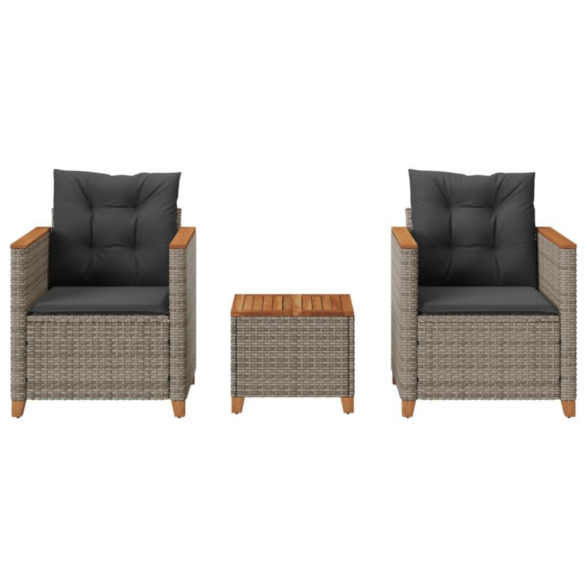 VIDAXL Ensemble de bistro 3 pcs et coussins gris resine tressee acacia