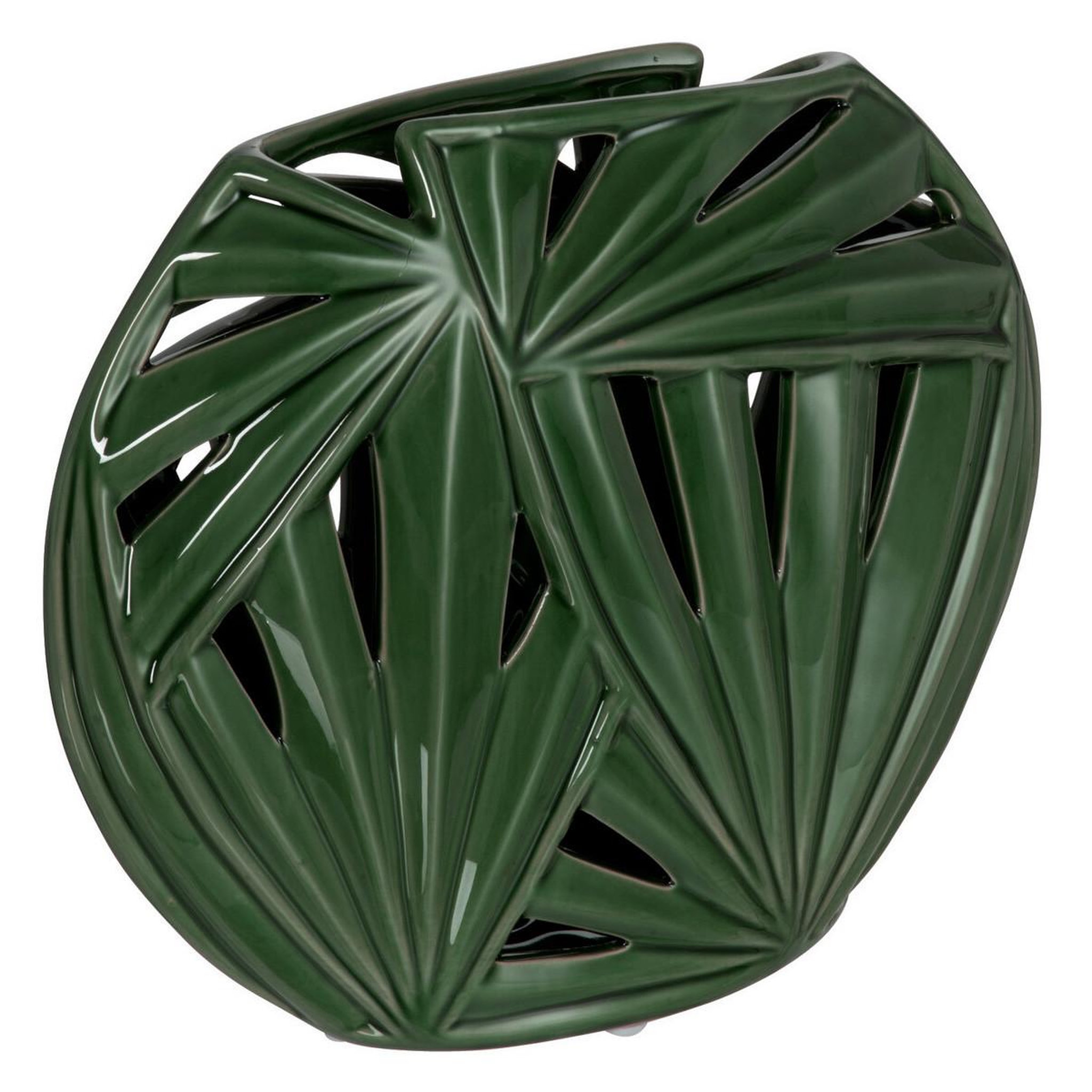 Voir la diapositive 1 : J-LINE Vase design ovale céramique  tropical  32cm vert