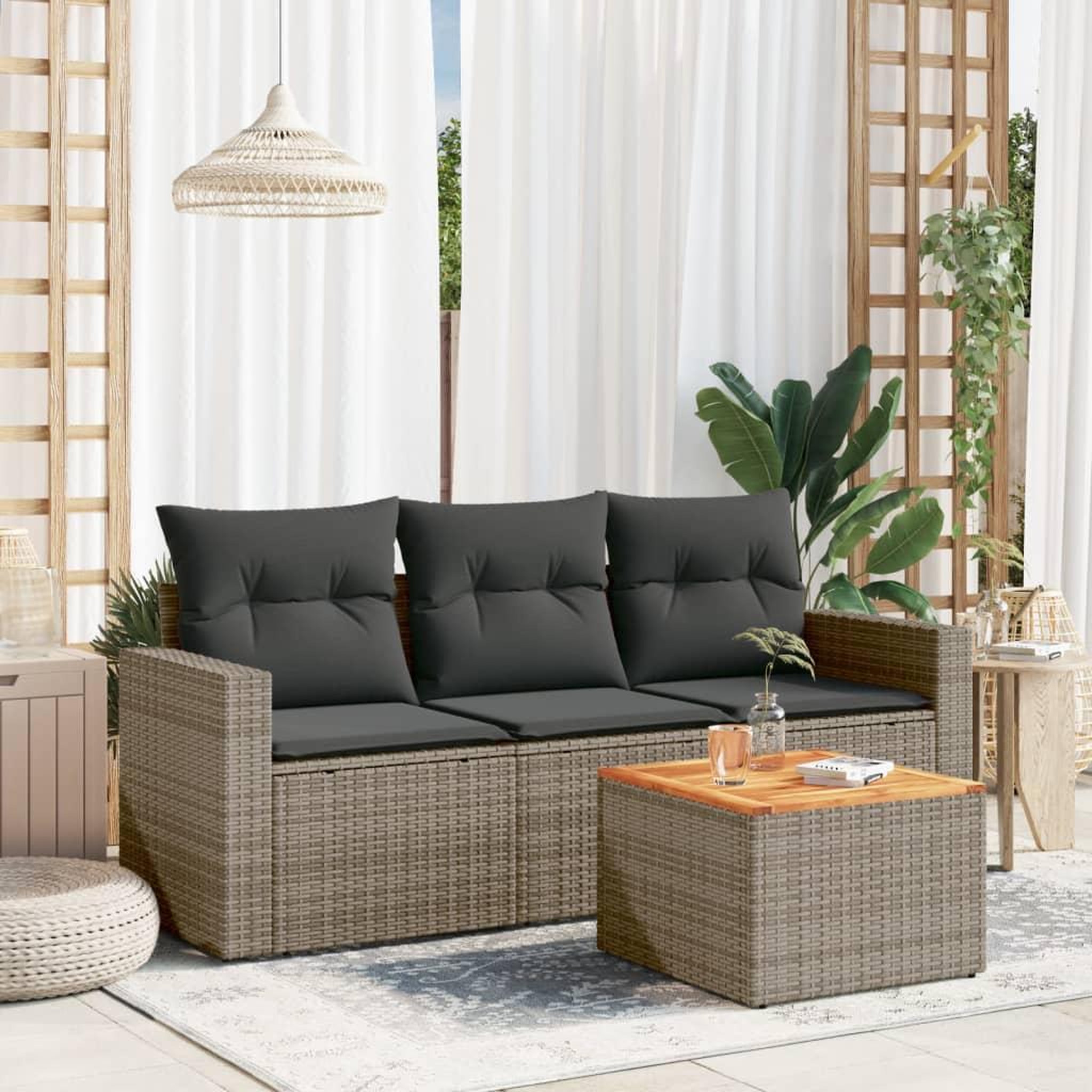 VIDAXL Salon de jardin 4 pcs avec coussins gris resine tressee