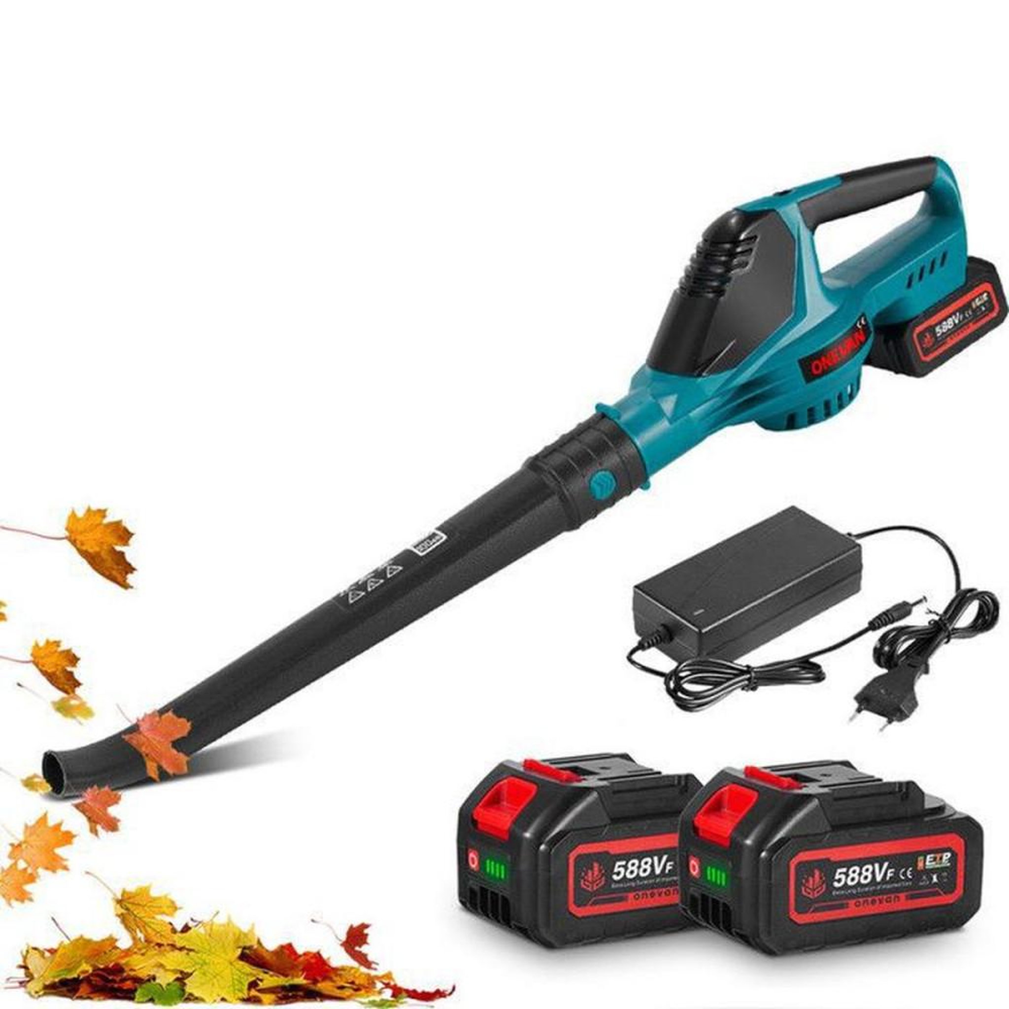 Souffleur de feuilles électrique sans fil 500 W 28 000 tr/min 5 vitesses 2x 3Ah turquoise et noir