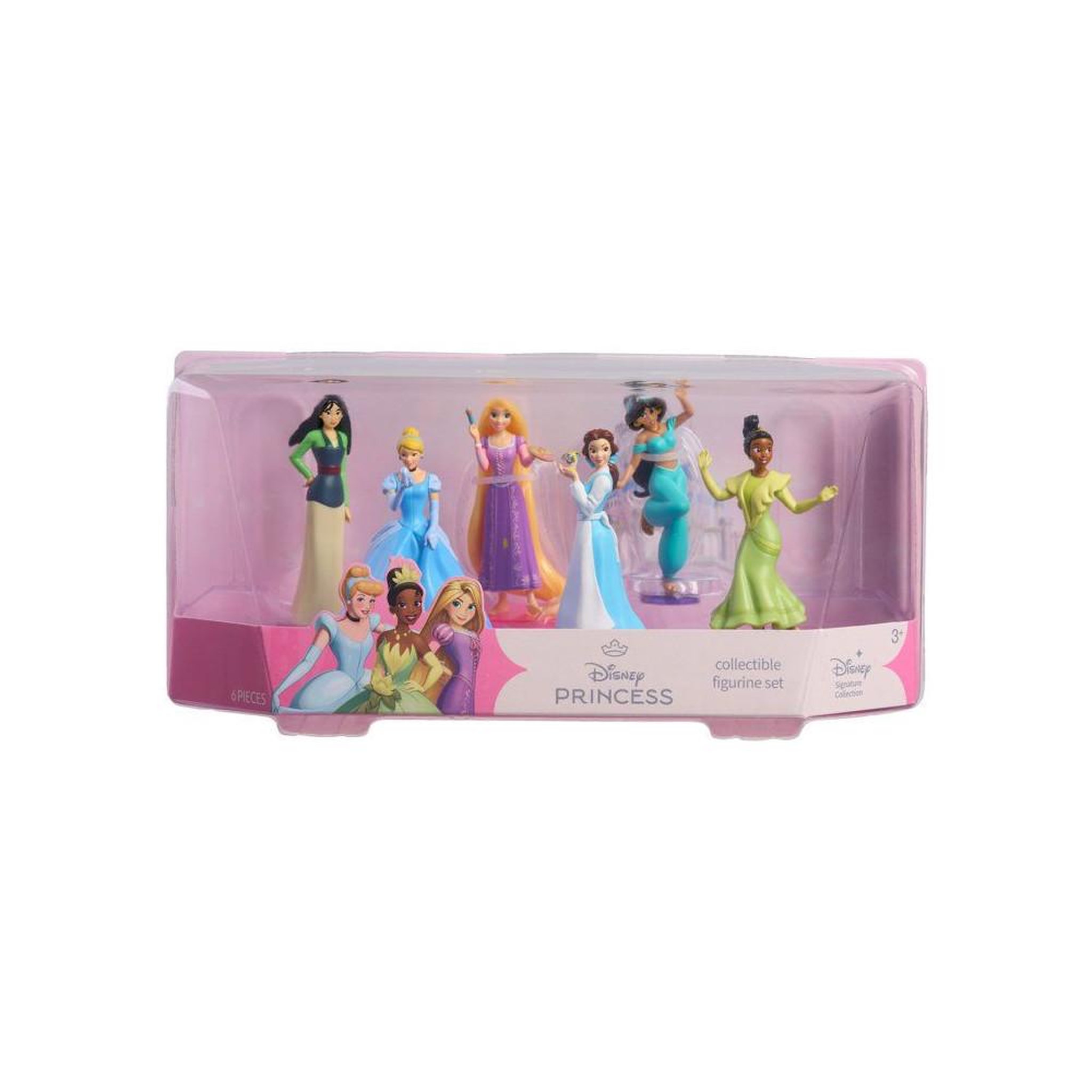 Coffret de figurines disney princess de table (6 pièces) : mulan, cendrillon, raiponce, belle, jasmine, tiana, 8 cm