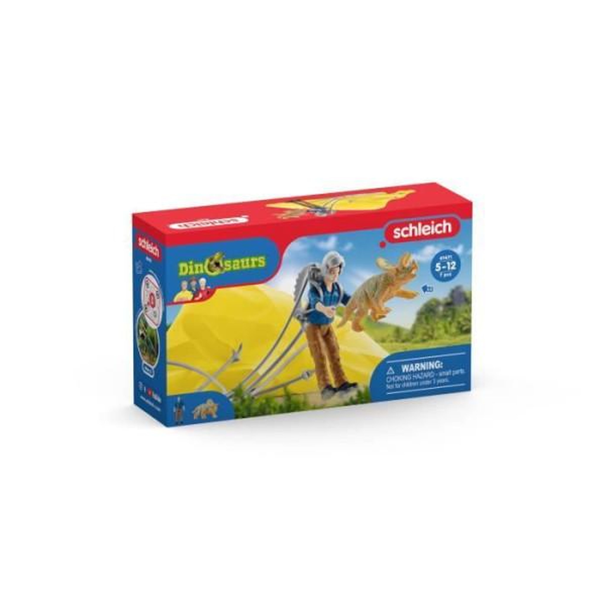Voir la diapositive 3 : Schleich Sauvetage en Parachute, Coffret schleich avec 1 parachute, 1 figurine humaine et 1 dinosaure, Ensemble de Jouets Préhistoriques