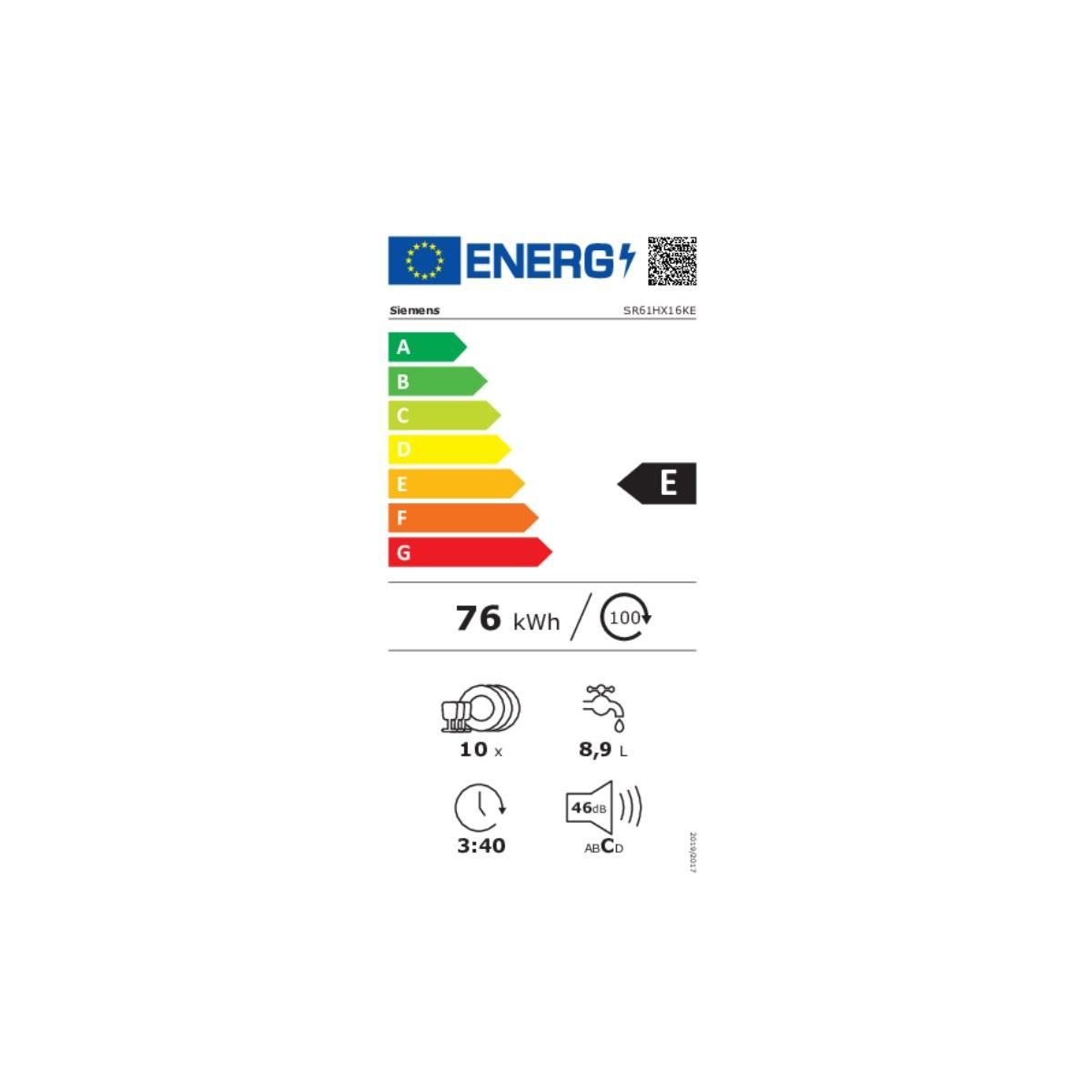 Siemens Lave-vaisselle 45cm 10 couverts tout intégrable - SR61HX16KE
